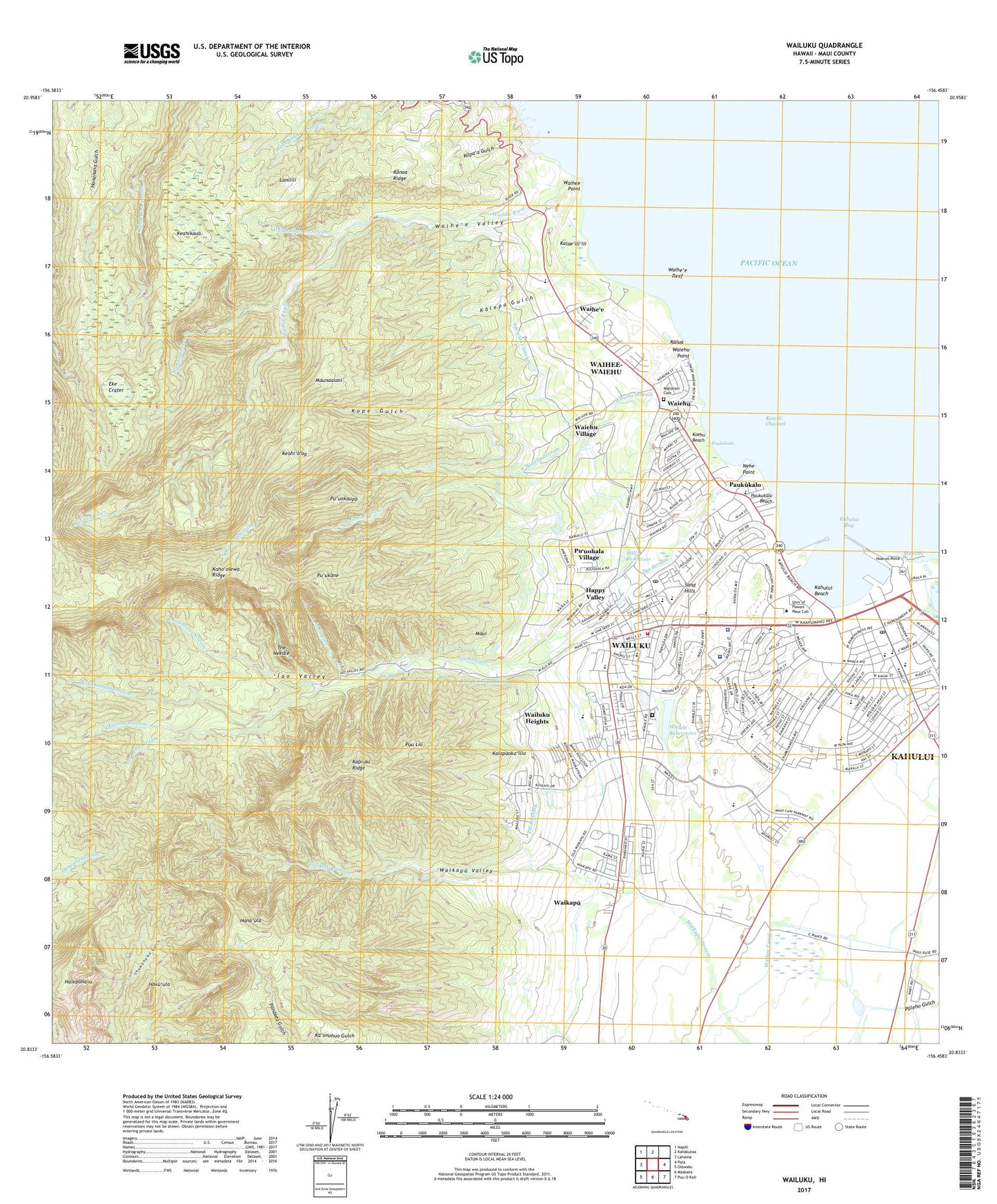Wailuku Hawaii US Topo Map Image