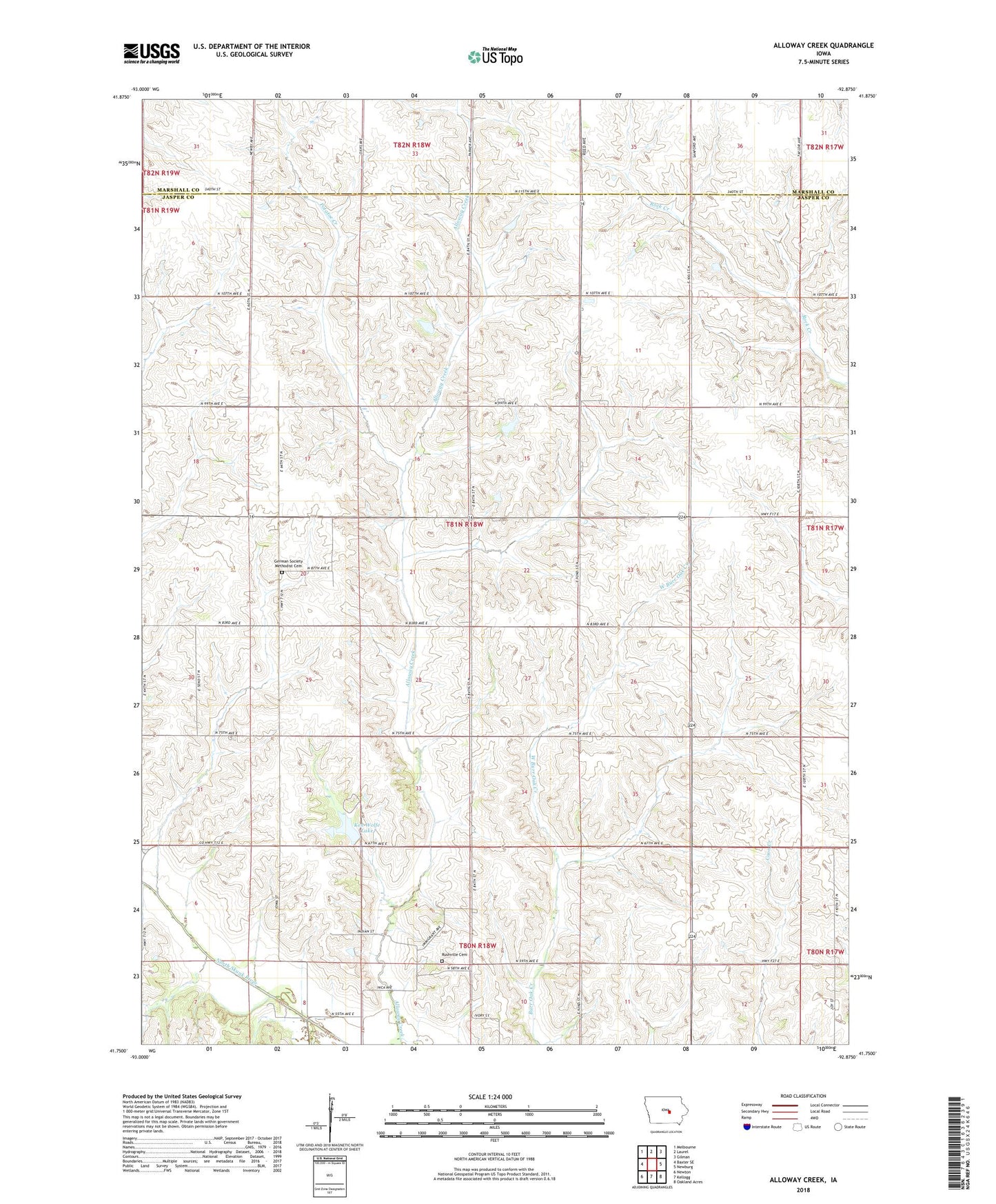 Alloway Creek Iowa US Topo Map Image