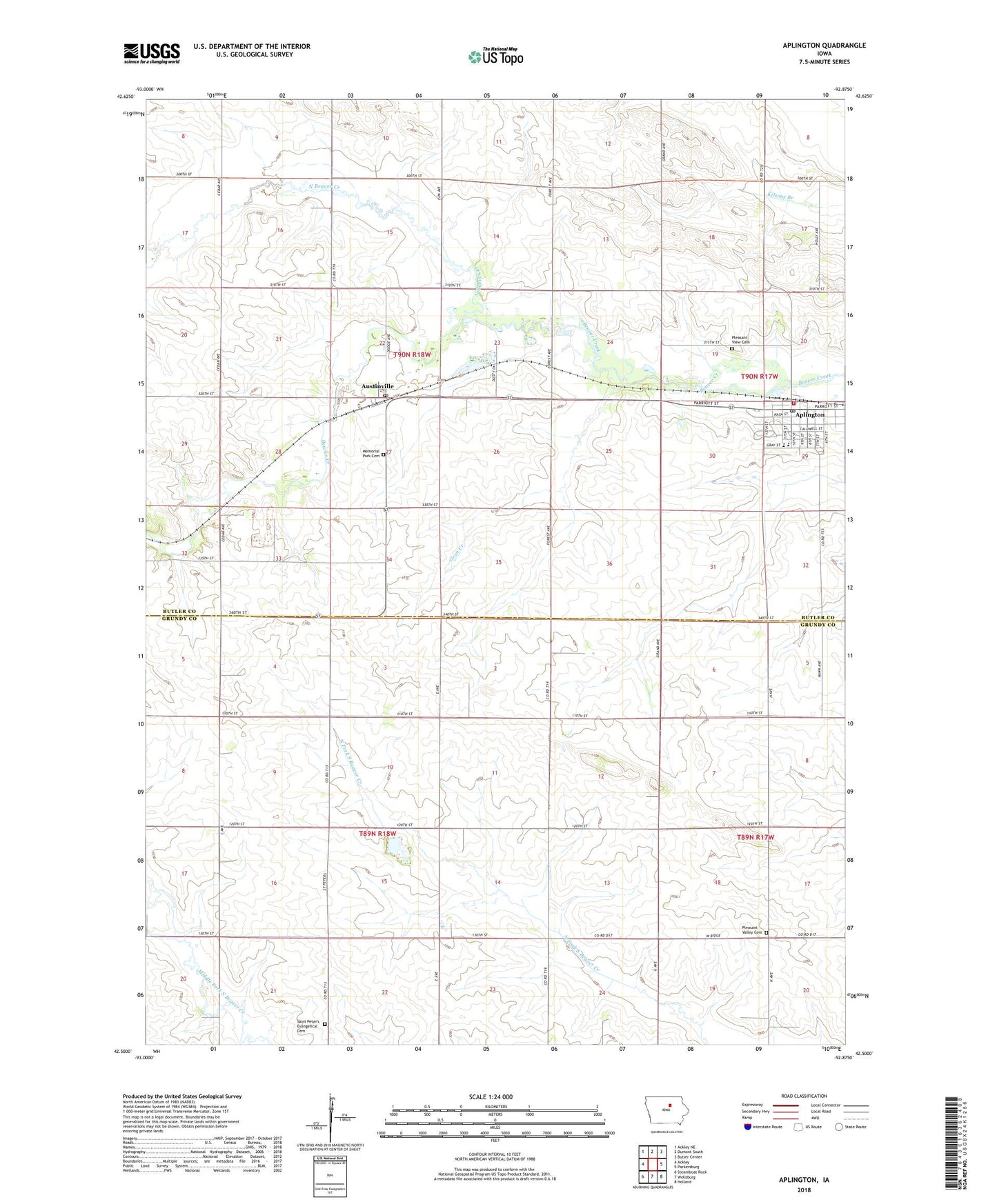 Aplington Iowa US Topo Map Image