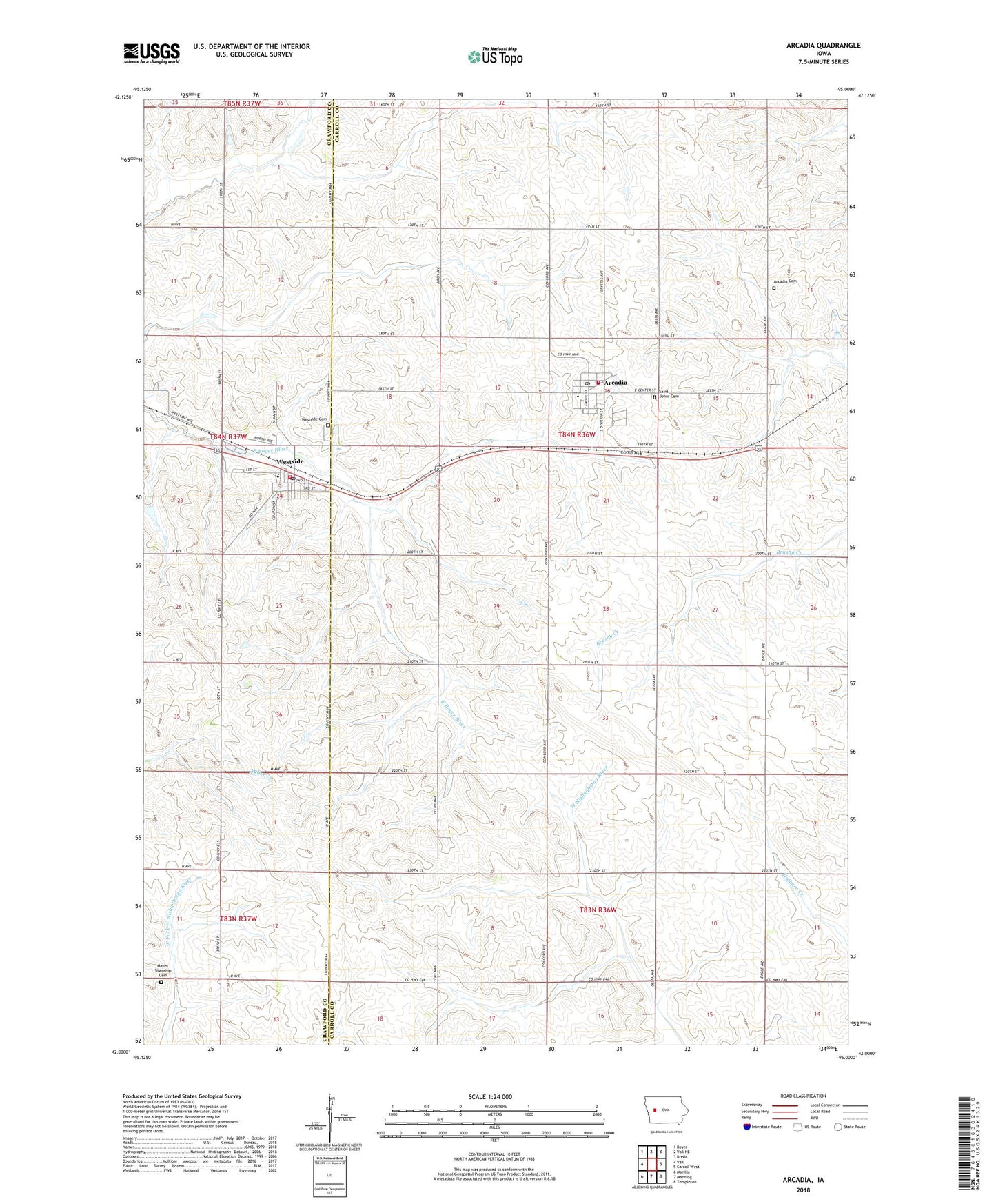 Arcadia Iowa US Topo Map Image