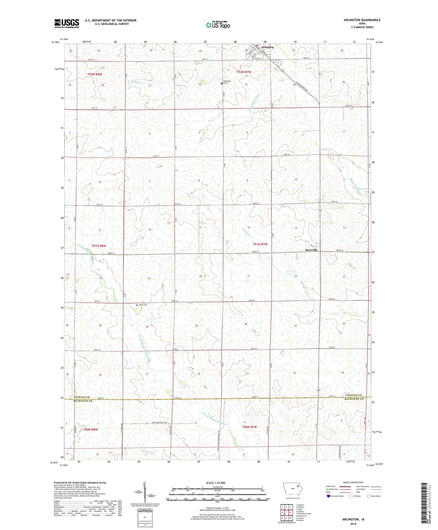 Arlington Iowa US Topo Map Image