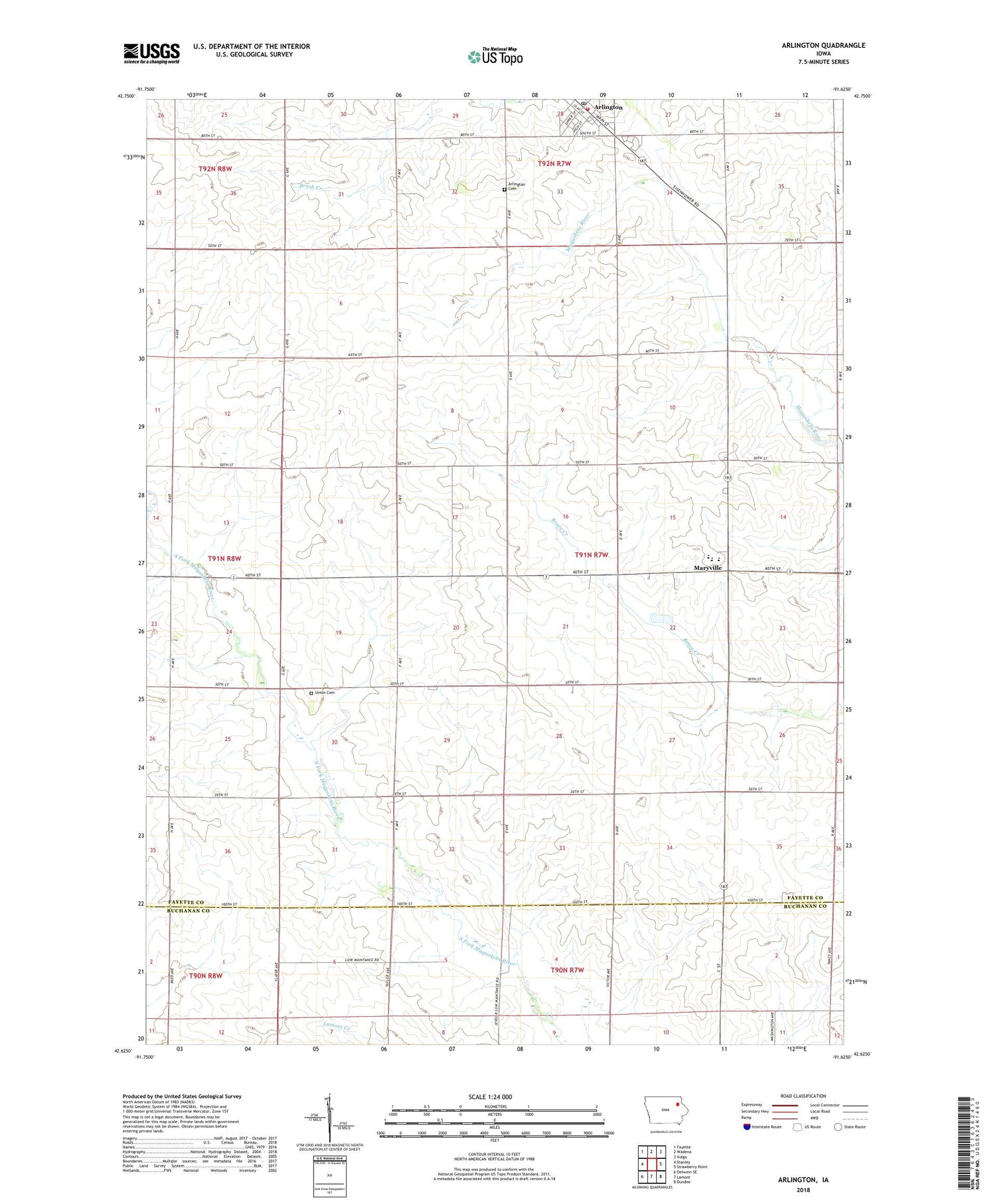 Arlington Iowa US Topo Map Image