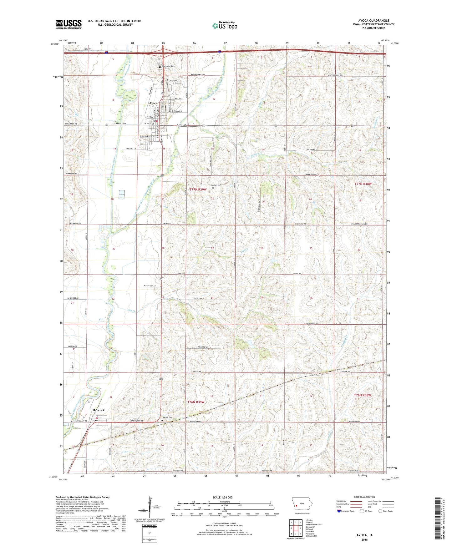 Avoca Iowa US Topo Map Image