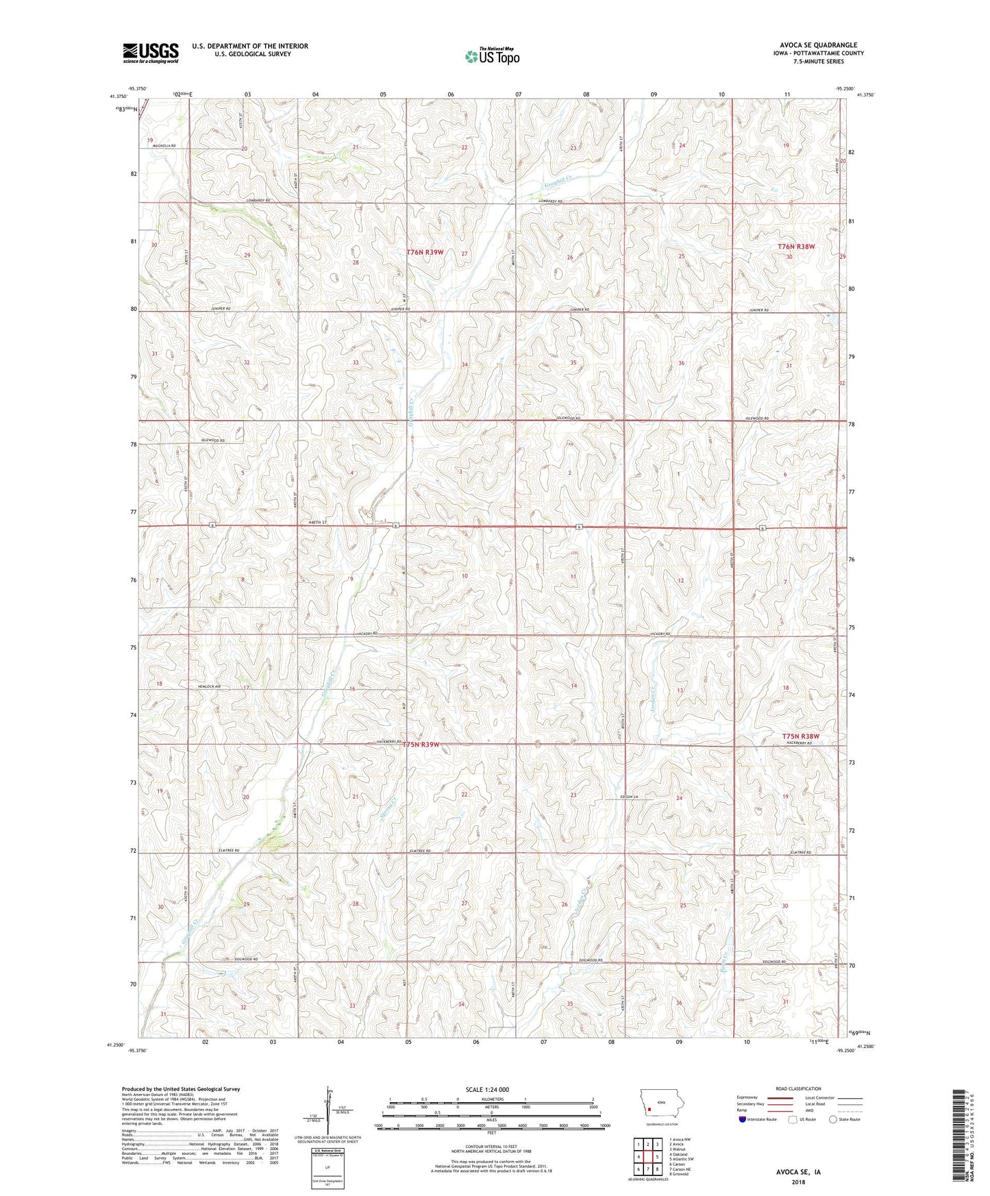 Avoca SE Iowa US Topo Map Image