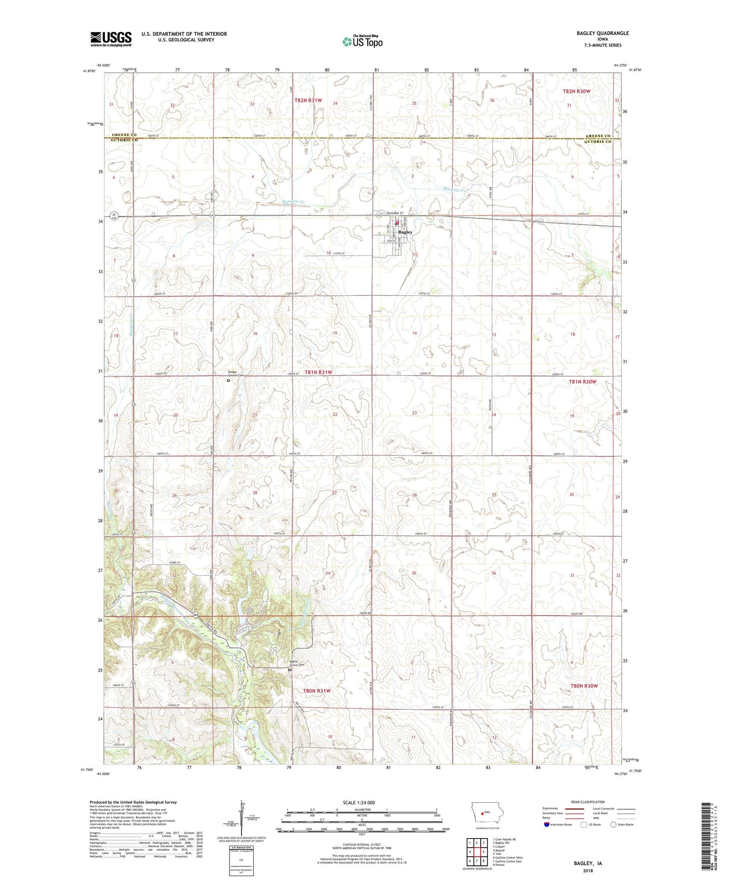Bagley Iowa US Topo Map Image