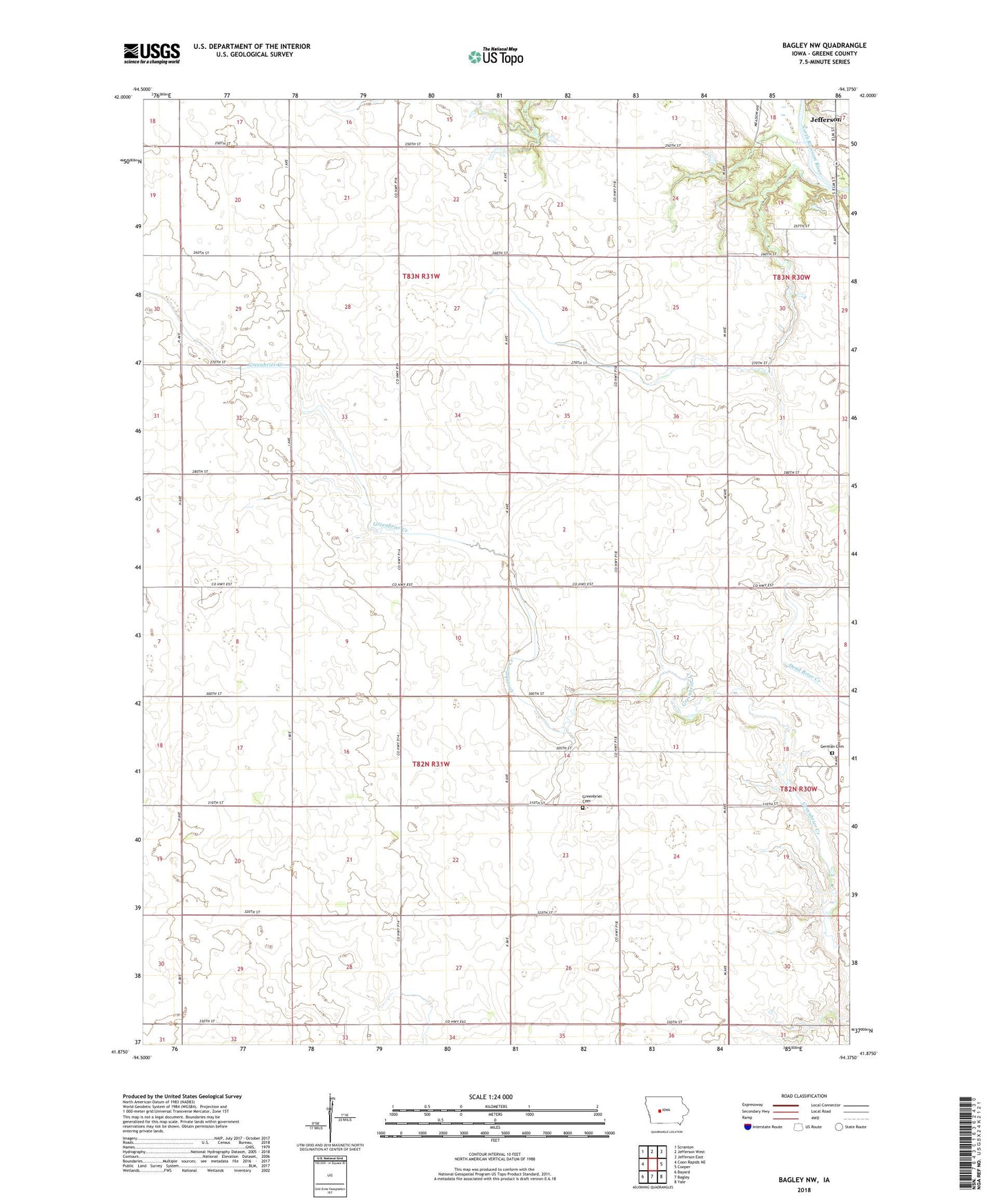 Bagley NW Iowa US Topo Map Image