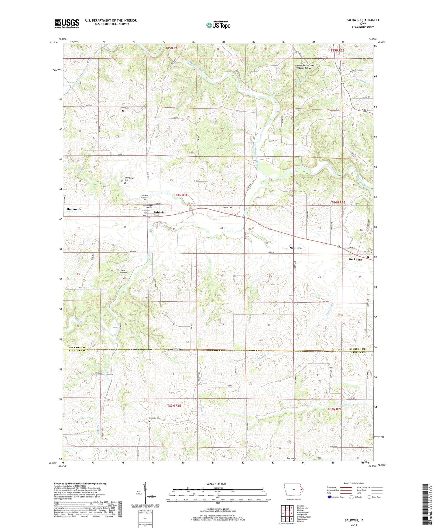 Baldwin Iowa US Topo Map Image