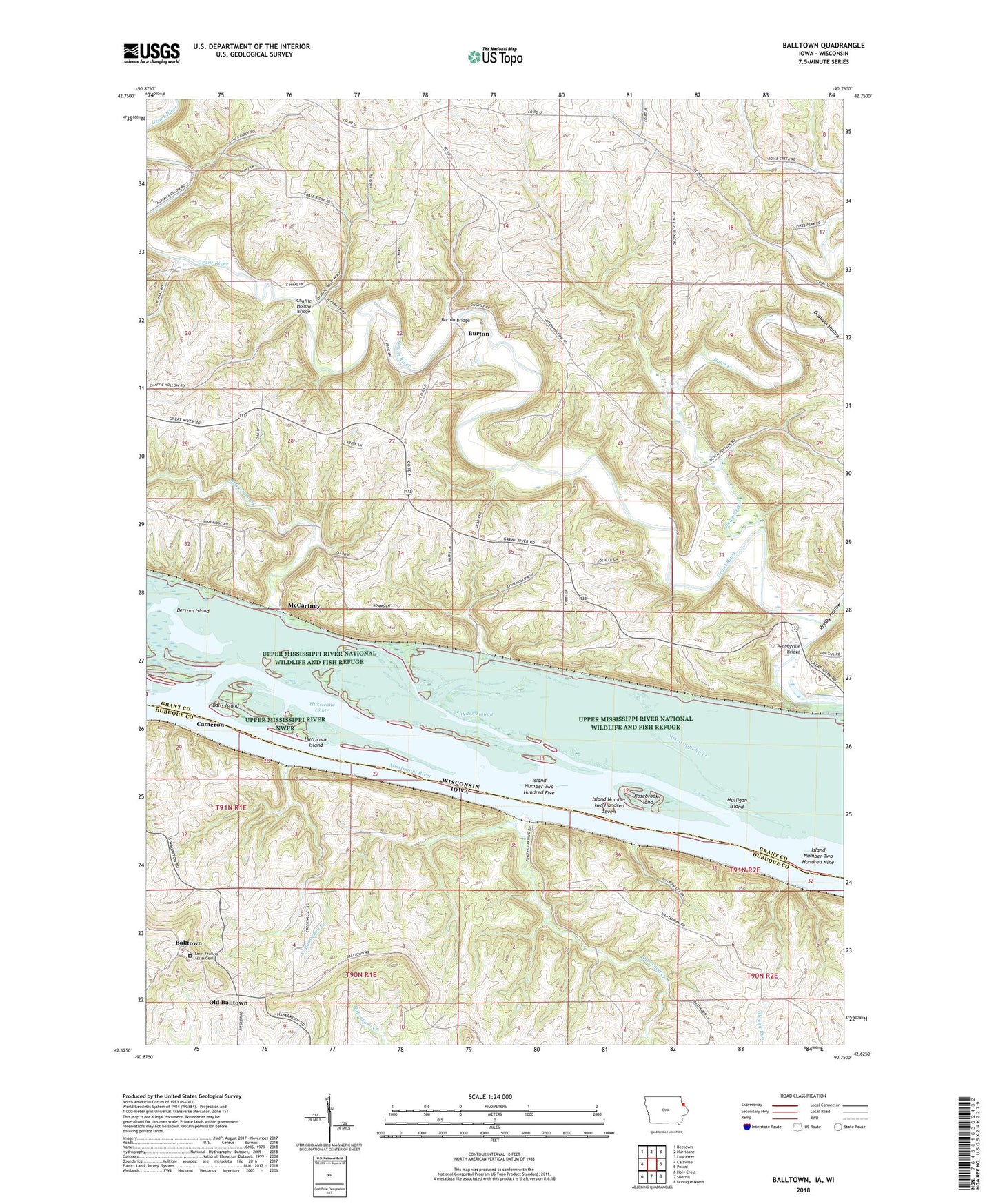 Balltown Iowa US Topo Map Image