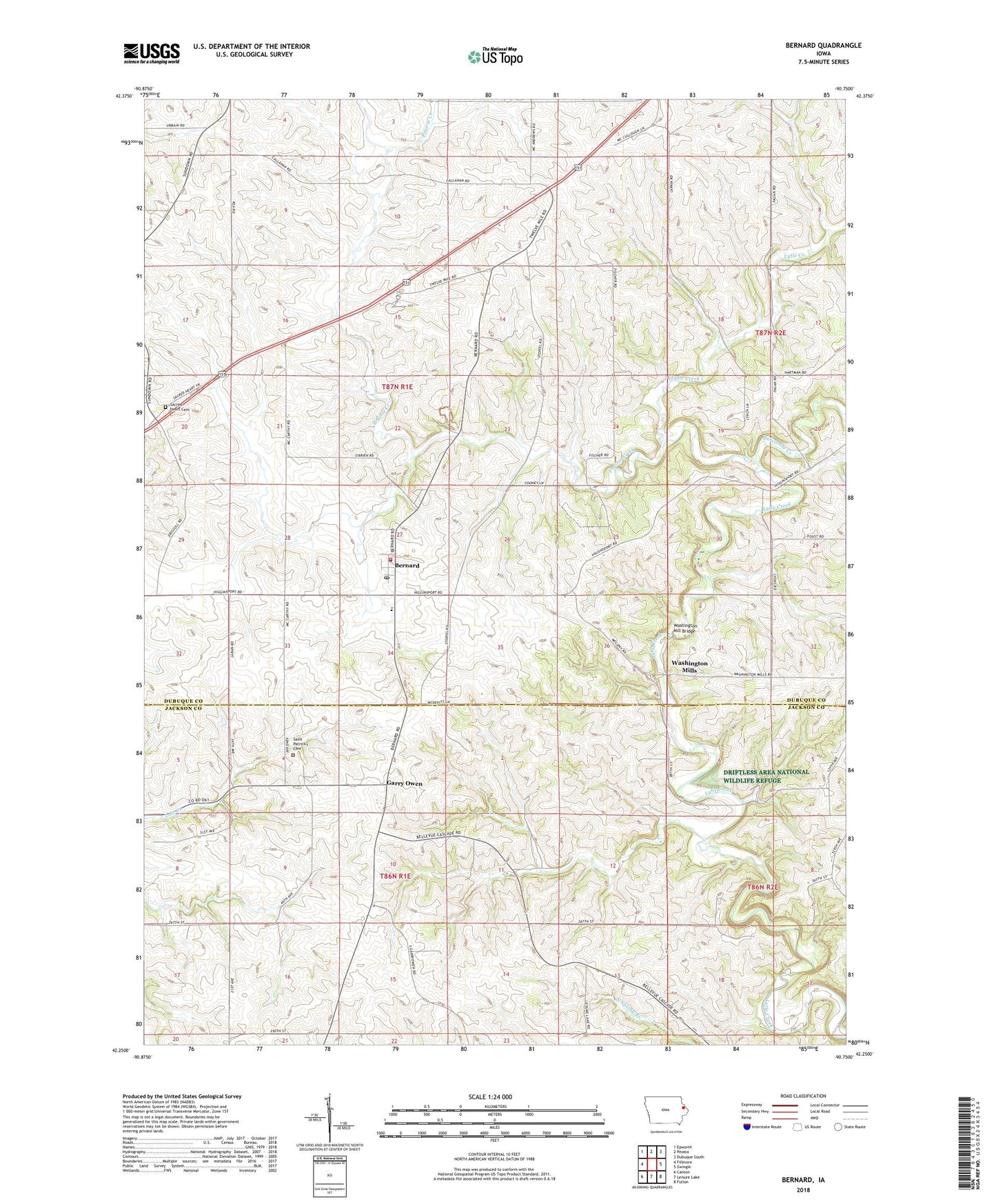 Bernard Iowa US Topo Map Image