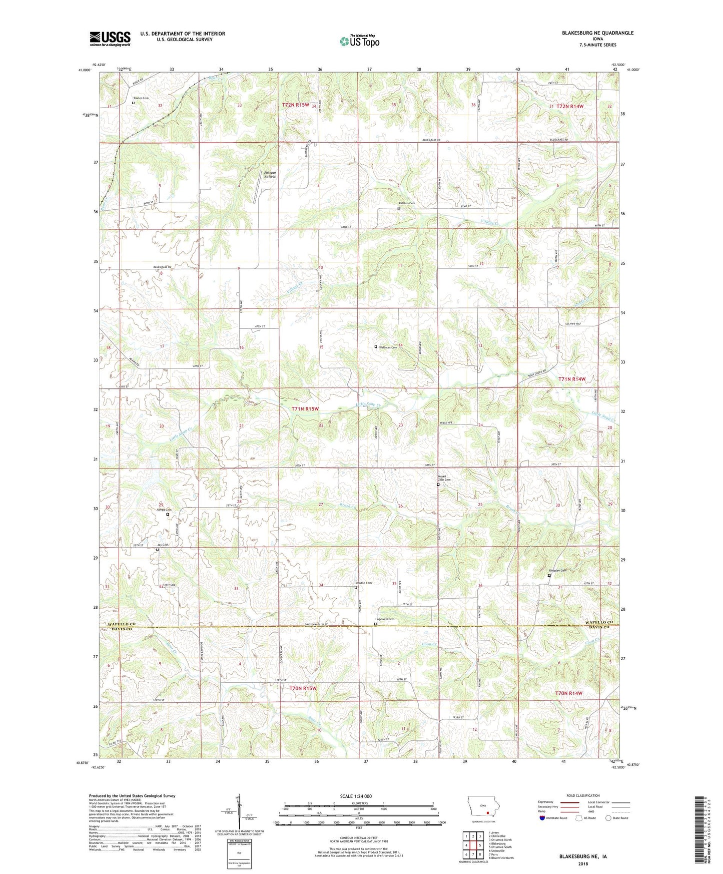 Blakesburg NE Iowa US Topo Map Image