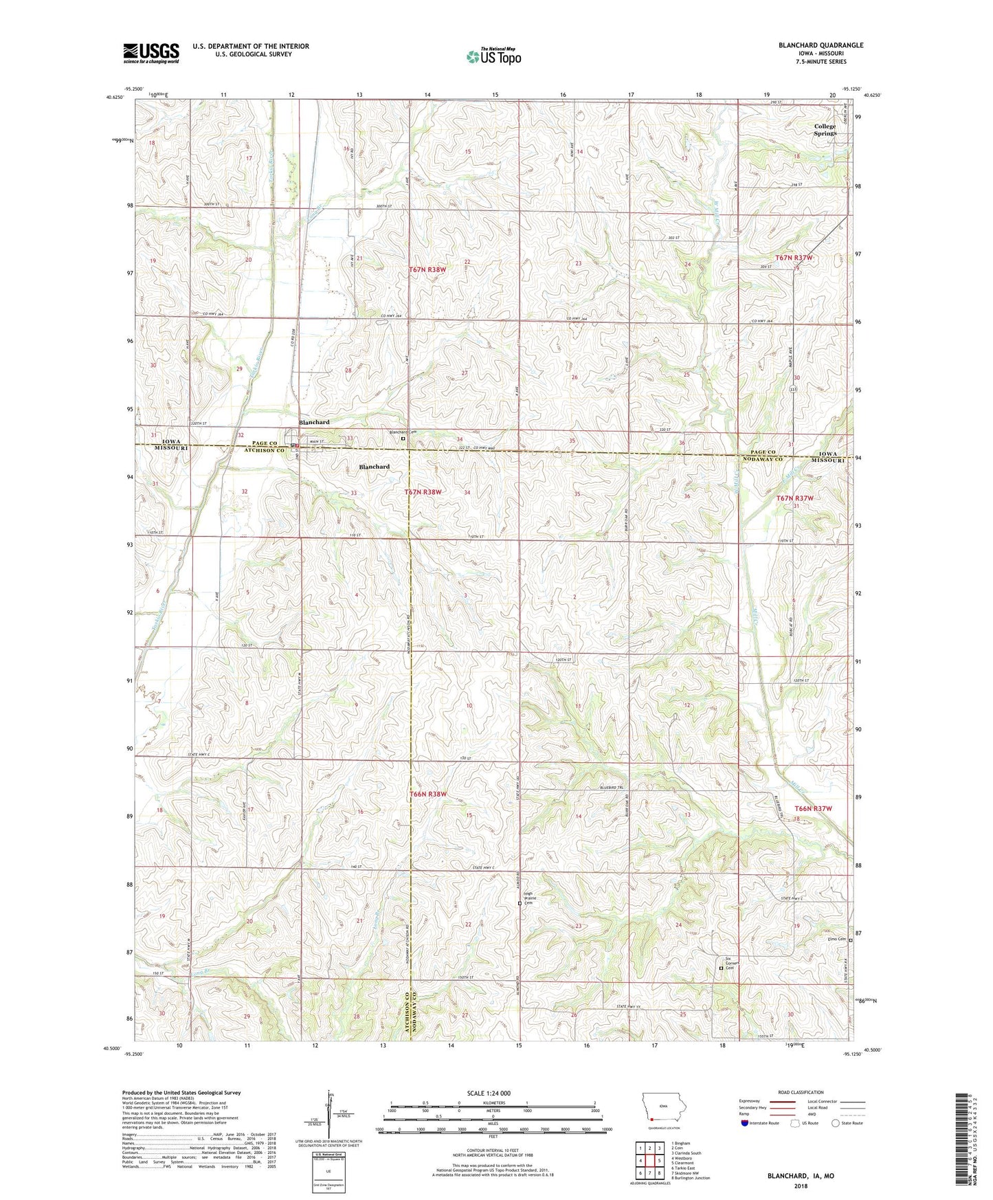 Blanchard Iowa US Topo Map Image