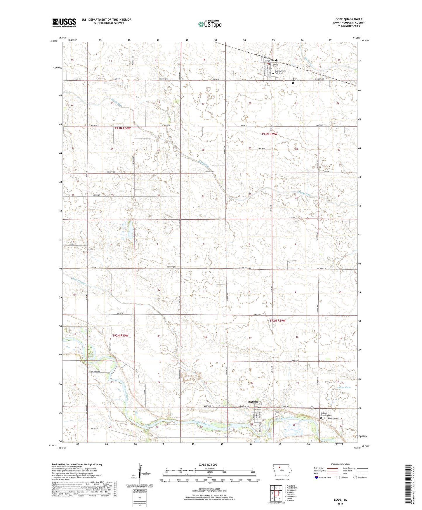 Bode Iowa US Topo Map Image
