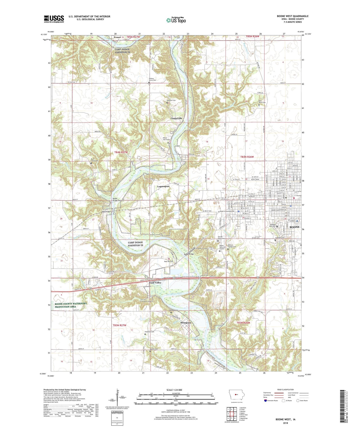 Boone West Iowa US Topo Map Image