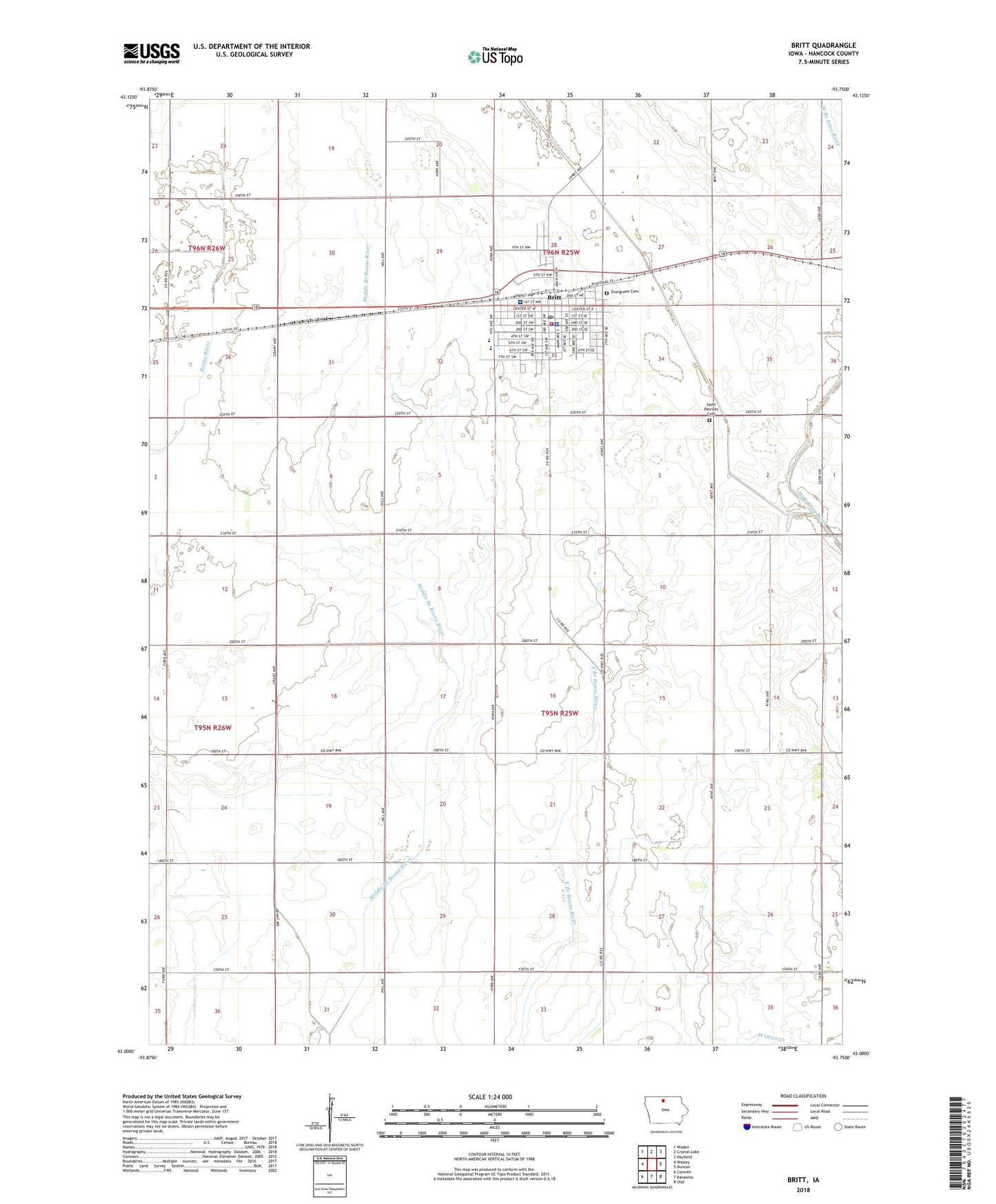 Britt Iowa US Topo Map Image