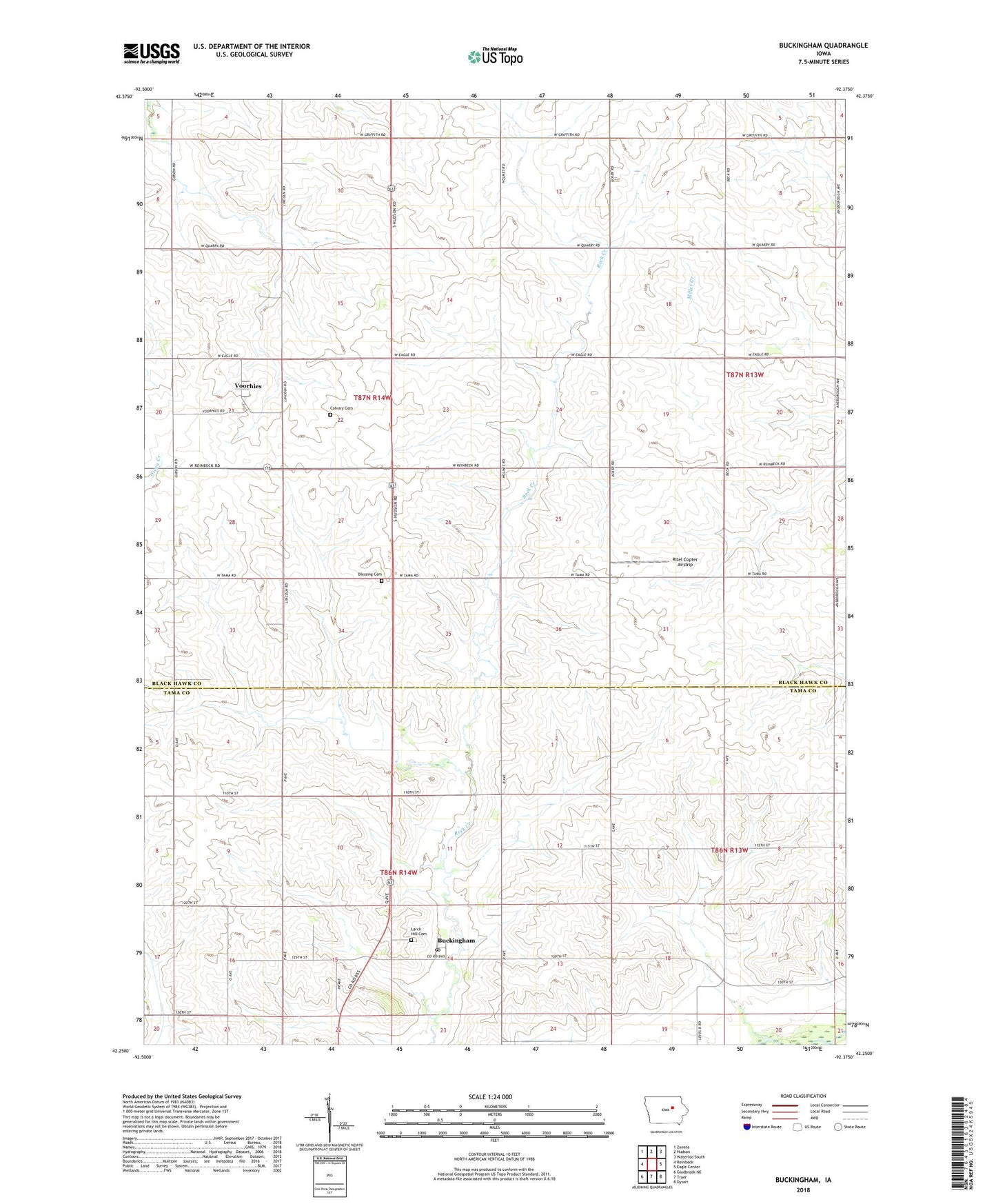 Buckingham Iowa US Topo Map Image