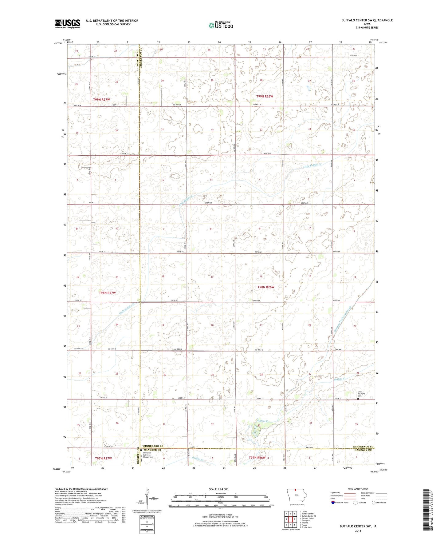Buffalo Center SW Iowa US Topo Map Image