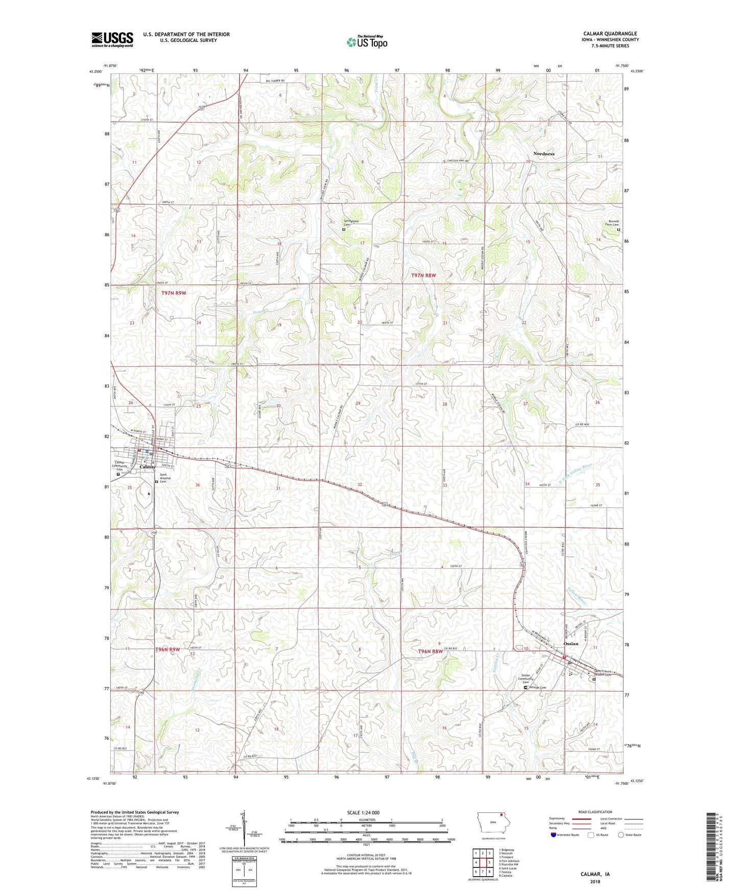 Calmar Iowa US Topo Map Image