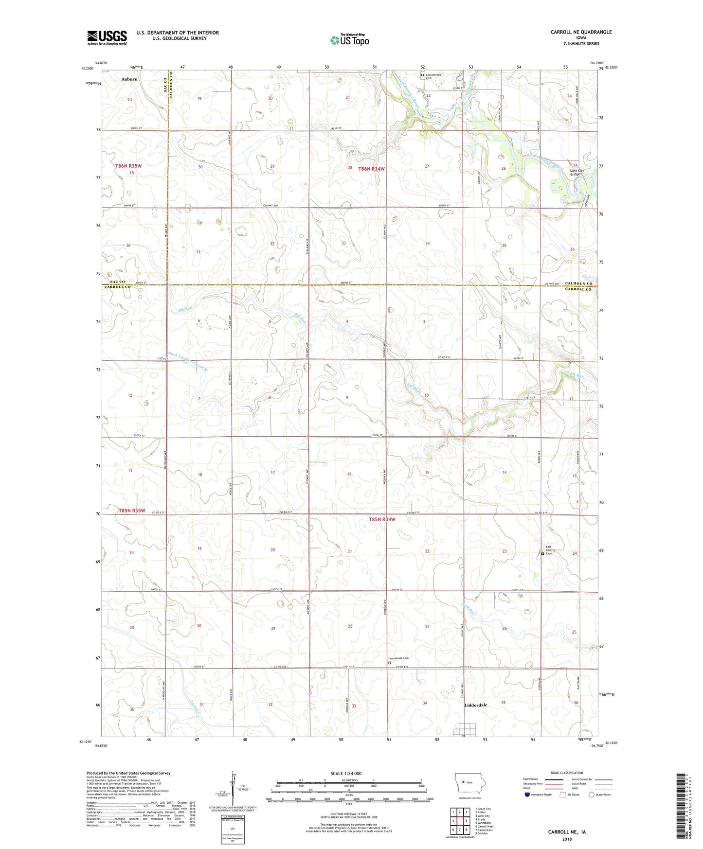 Carroll NE Iowa US Topo Map Image