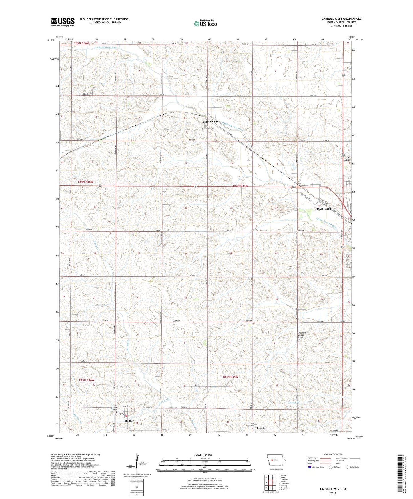Carroll West Iowa US Topo Map Image