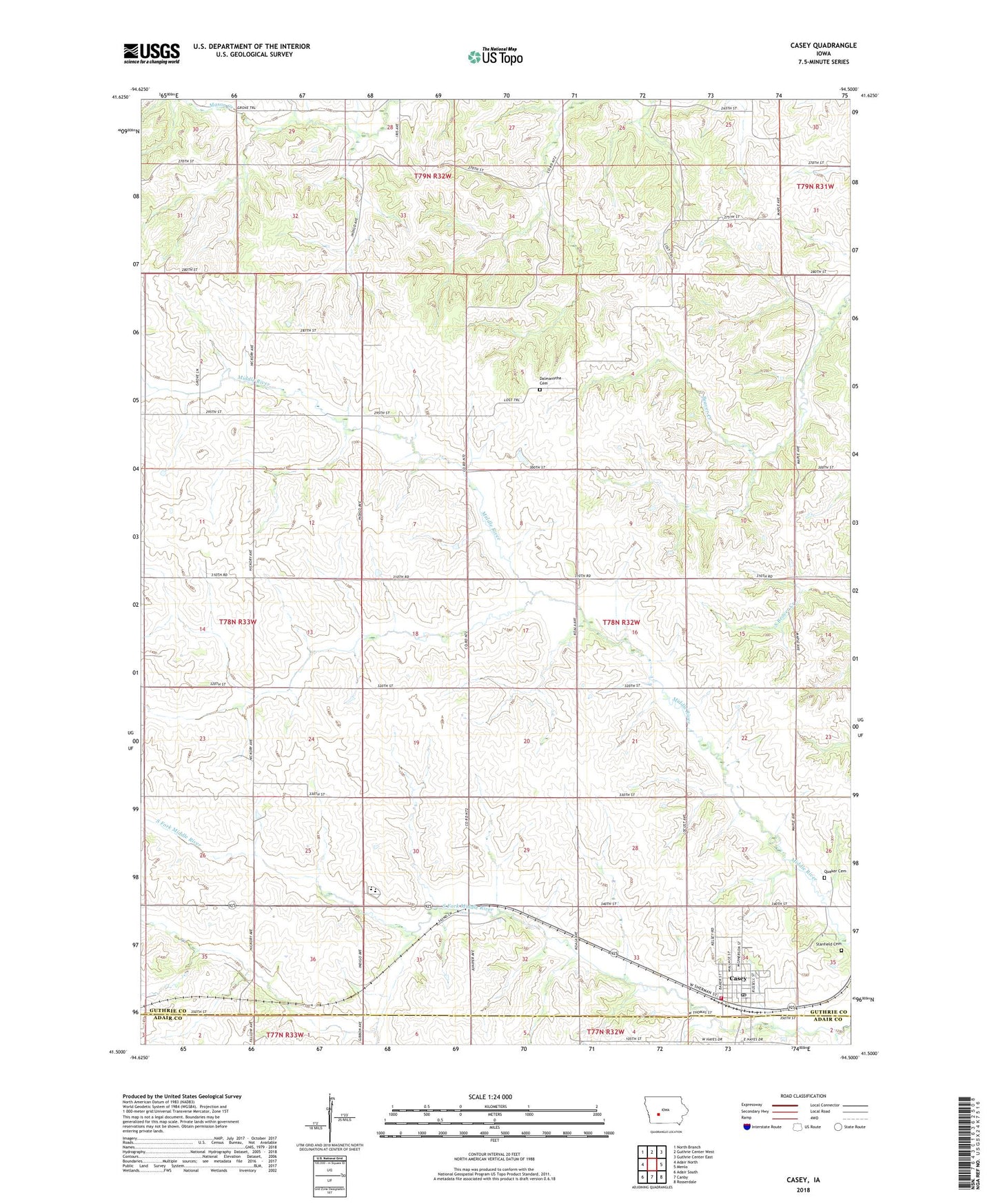 Casey Iowa US Topo Map Image