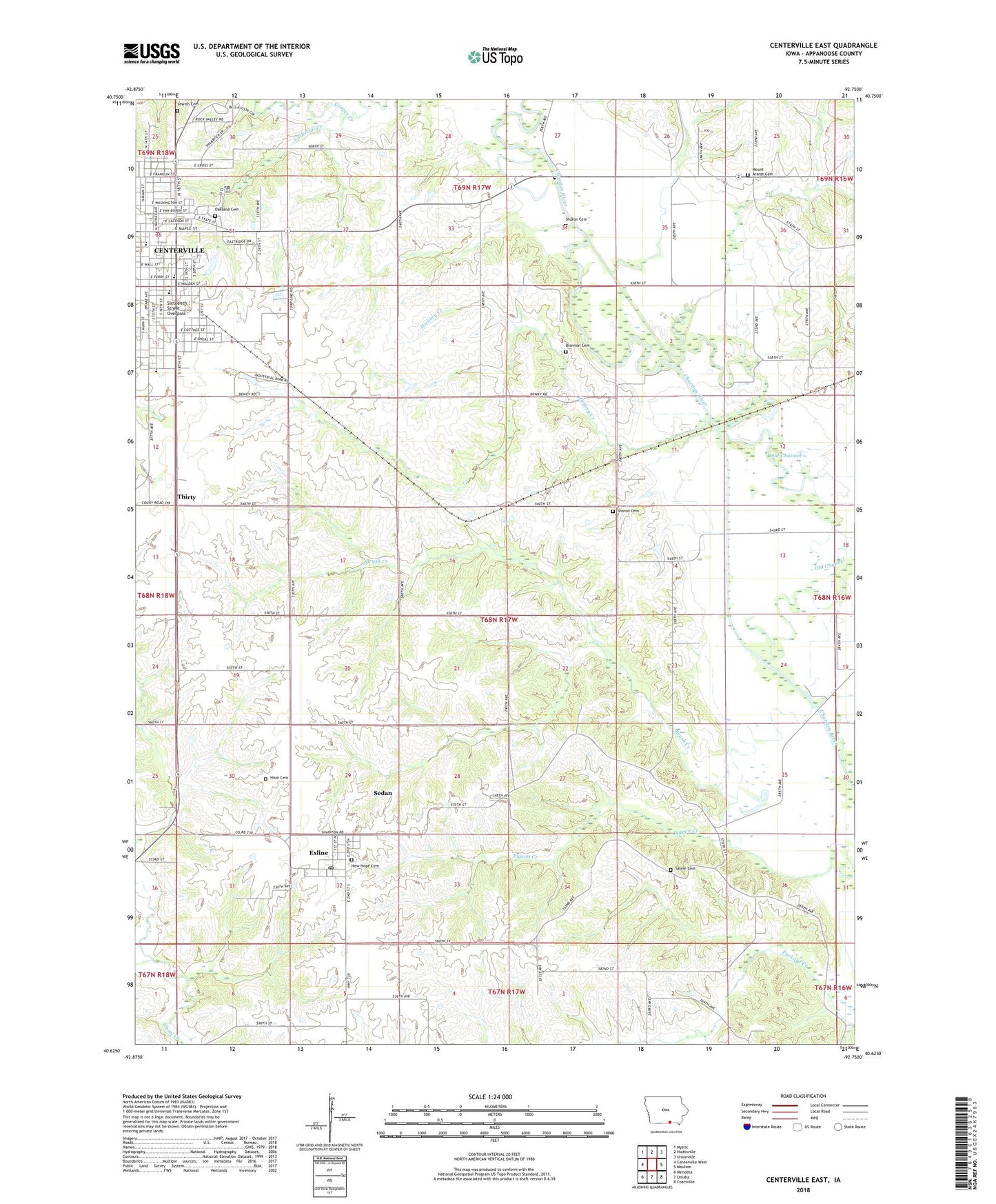 Centerville East Iowa US Topo Map Image