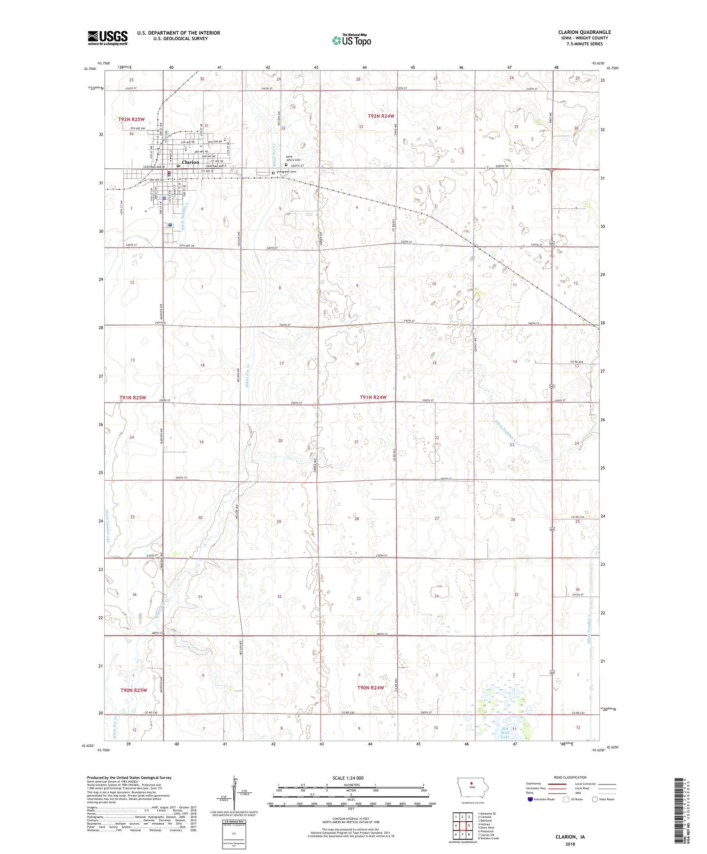 Clarion Iowa US Topo Map Image