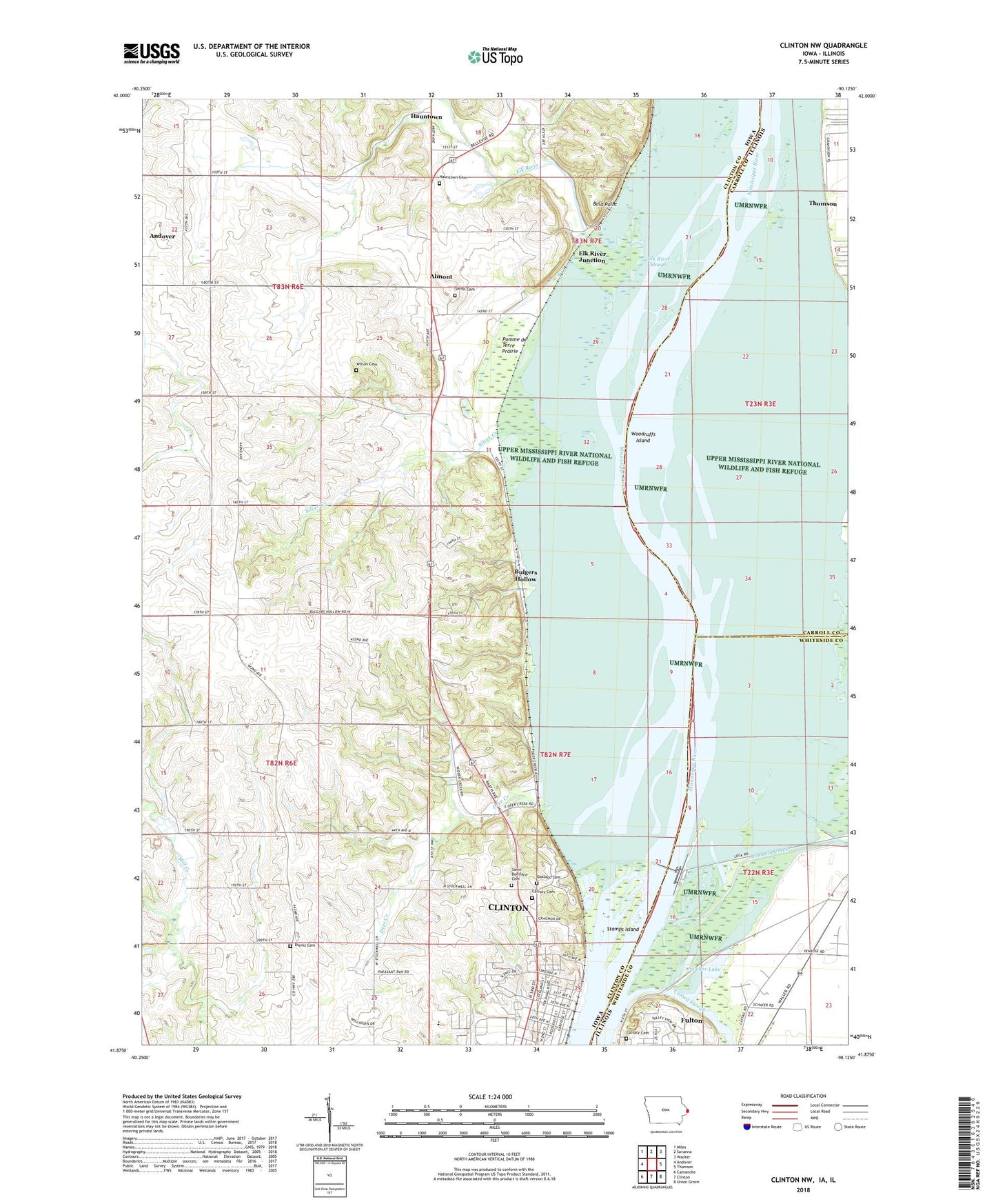 Clinton NW Iowa US Topo Map Image