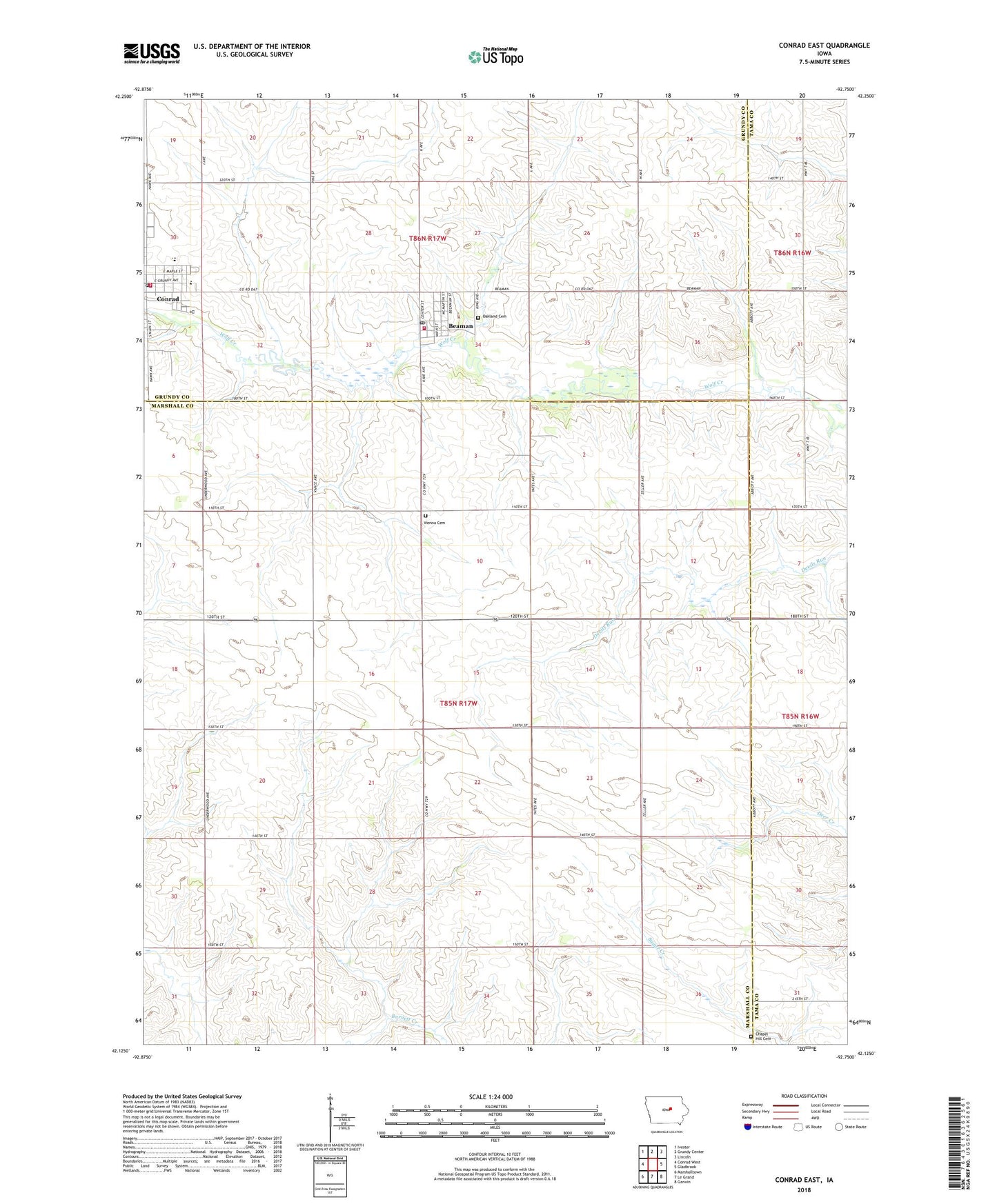 Conrad East Iowa US Topo Map Image