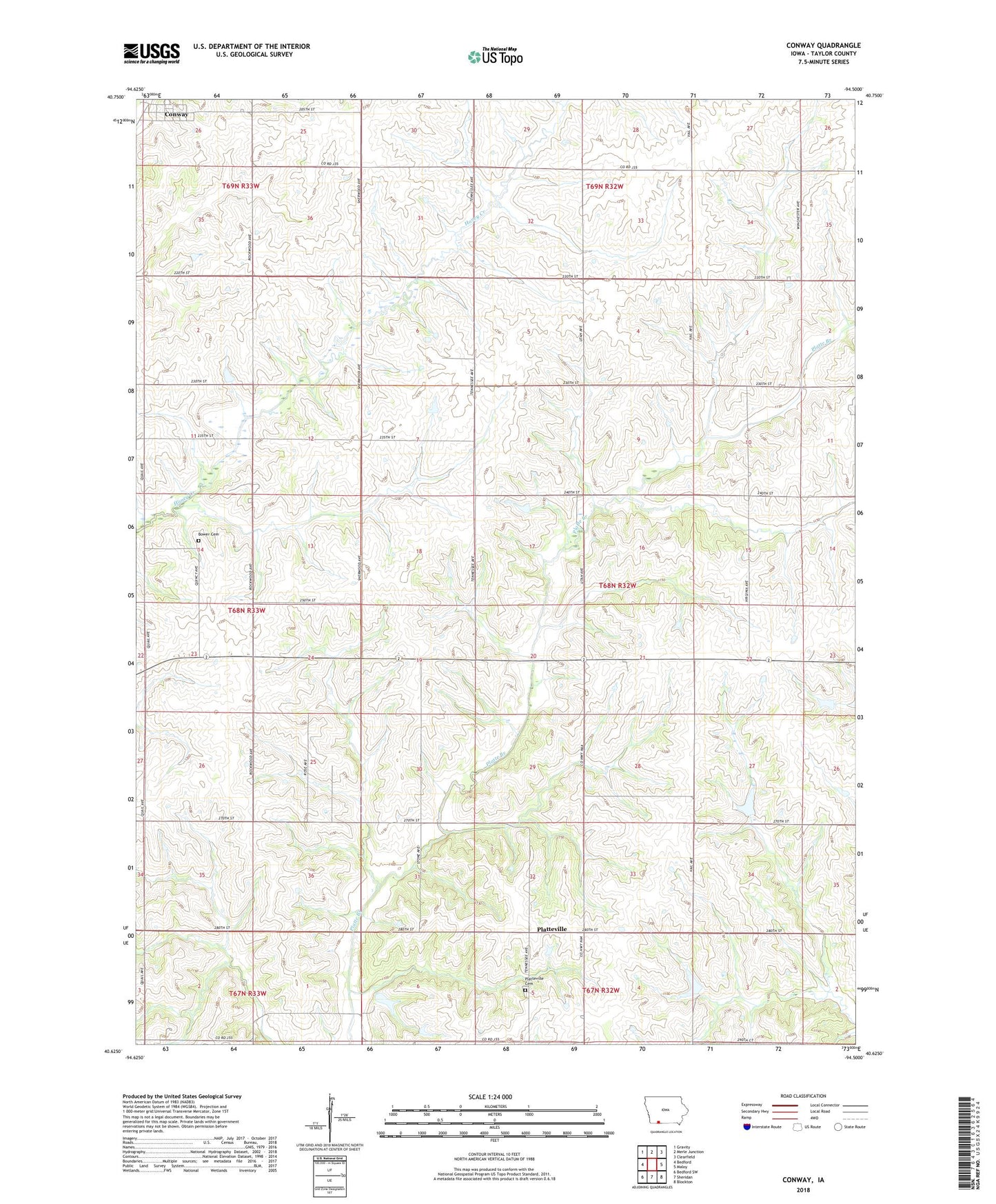 Conway Iowa US Topo Map Image