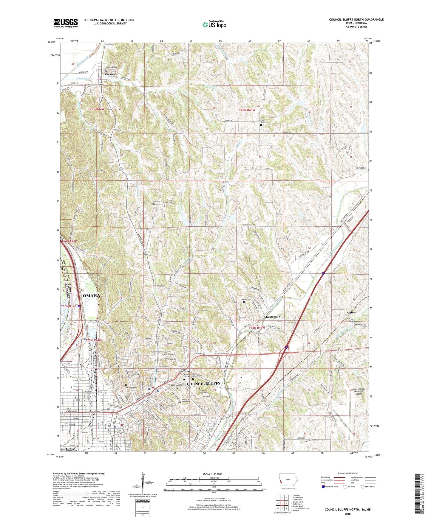 Council Bluffs North Iowa US Topo Map Image