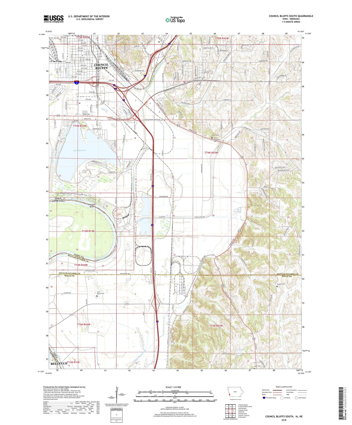 Council Bluffs South Iowa US Topo Map Image