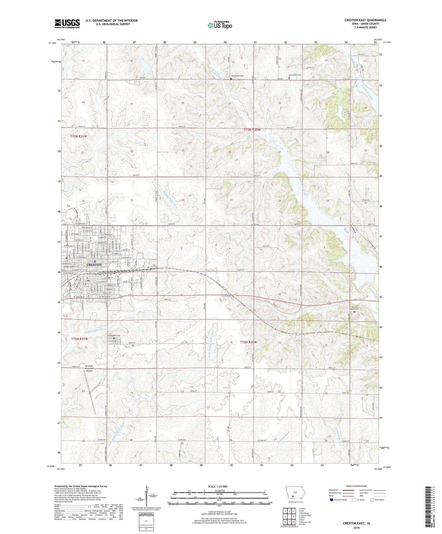 Creston East Iowa US Topo Map Image