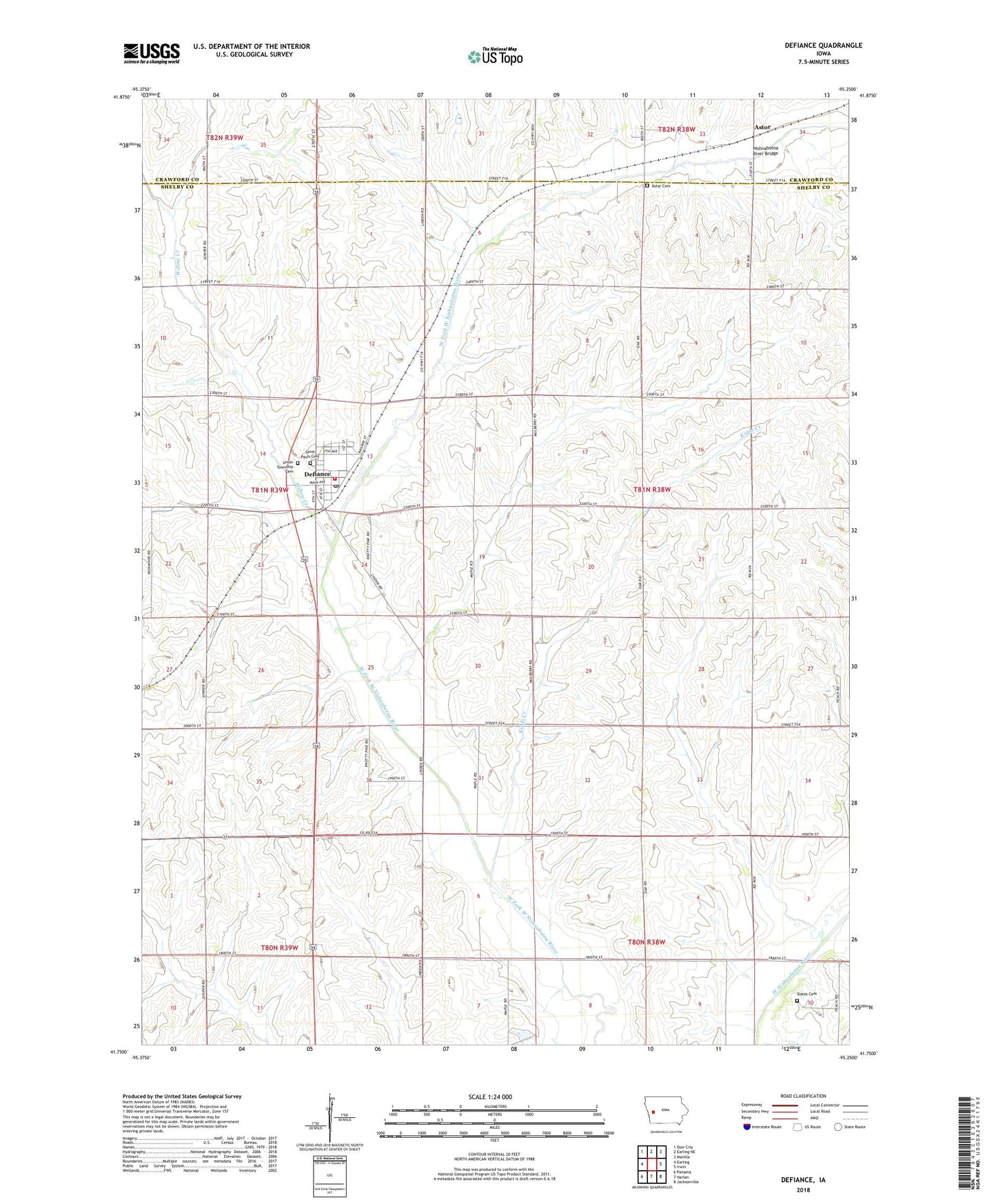 Defiance Iowa US Topo Map Image