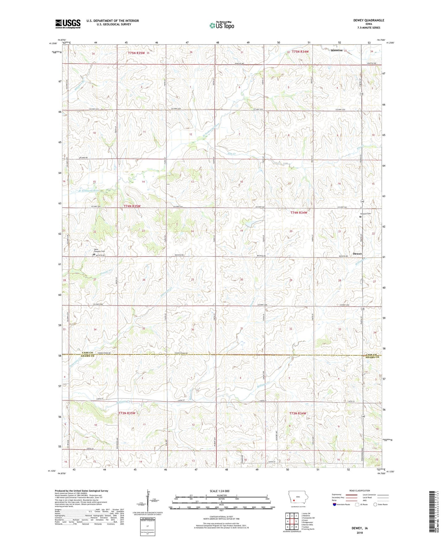 Dewey Iowa US Topo Map Image