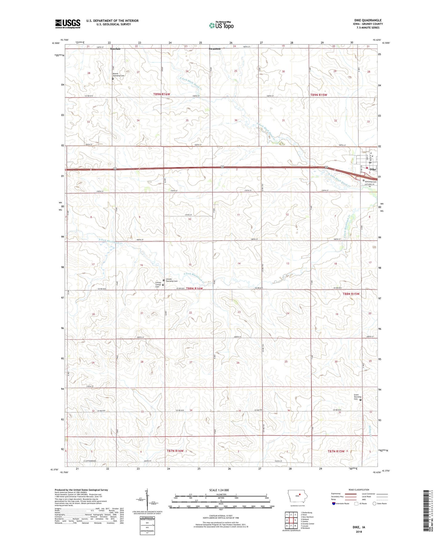 Dike Iowa US Topo Map Image
