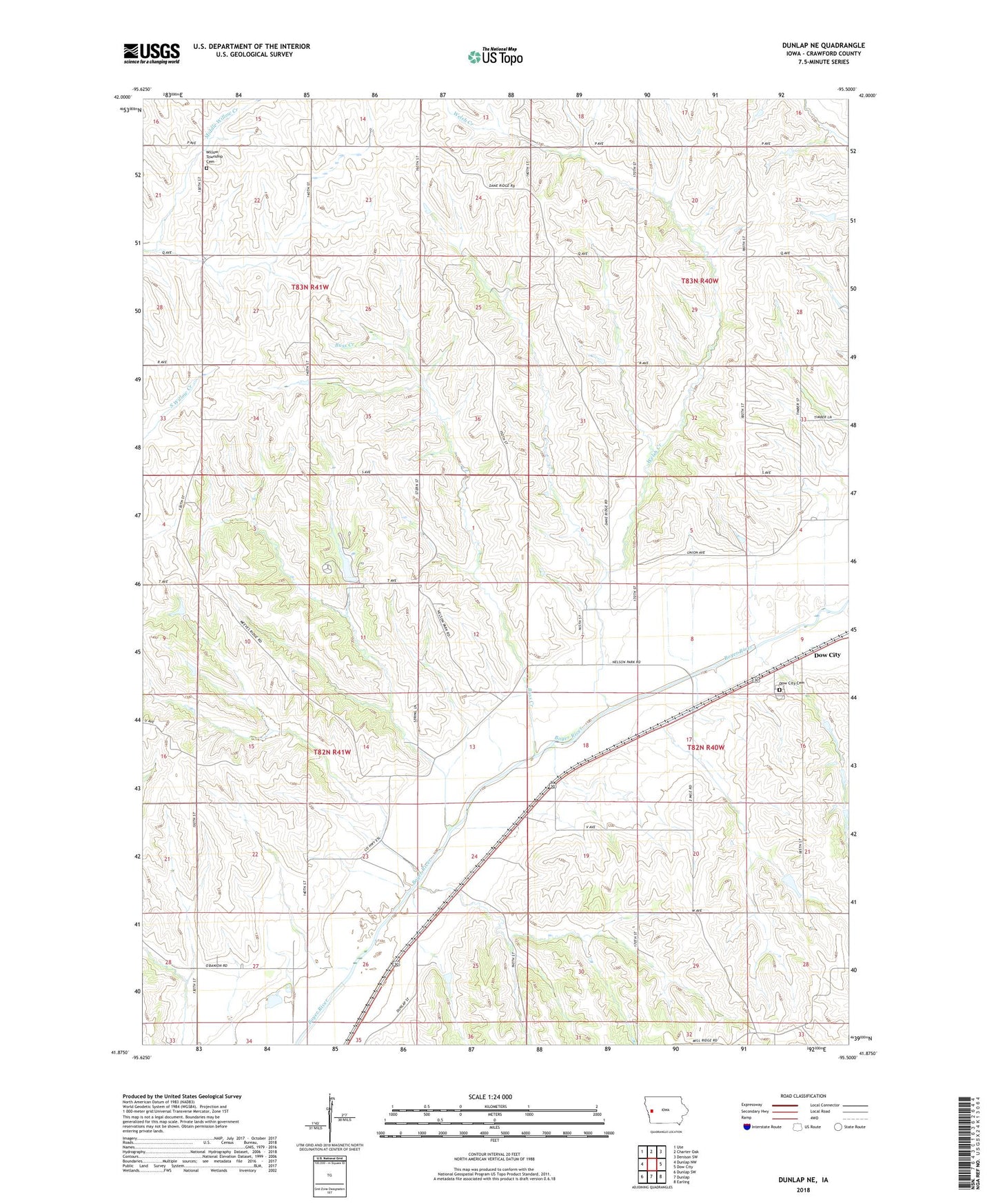 Dunlap NE Iowa US Topo Map Image