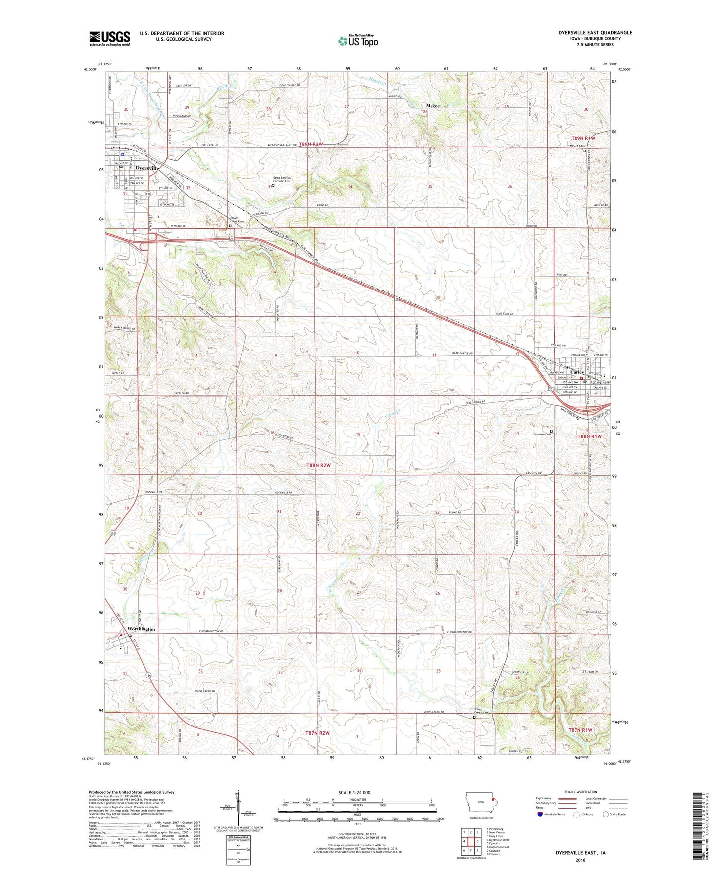 Dyersville East Iowa US Topo Map Image