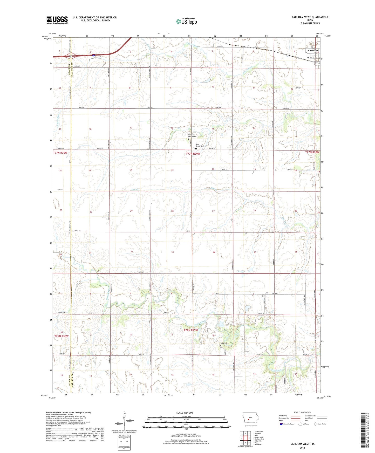Earlham West Iowa US Topo Map Image