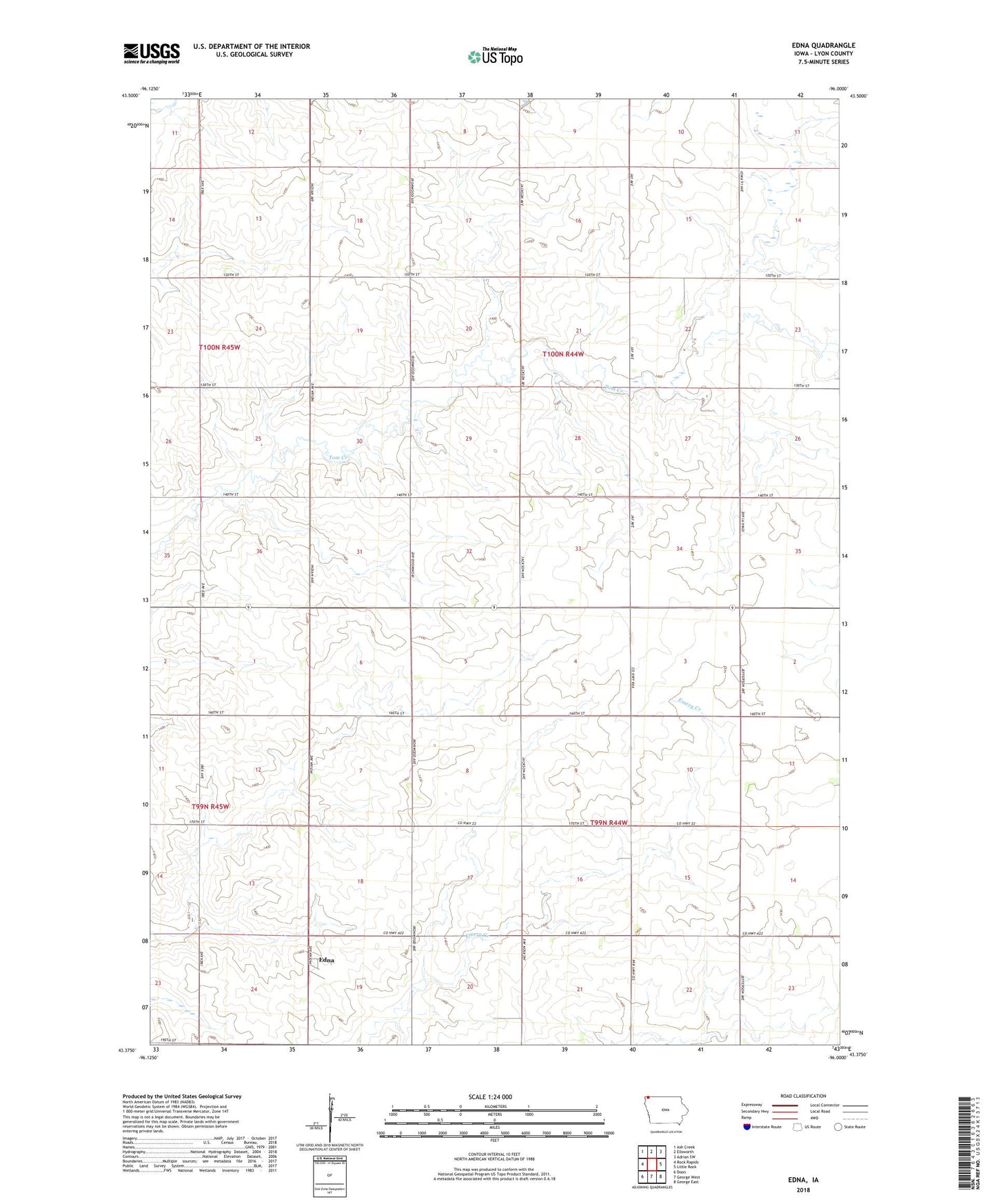 Edna Iowa US Topo Map Image