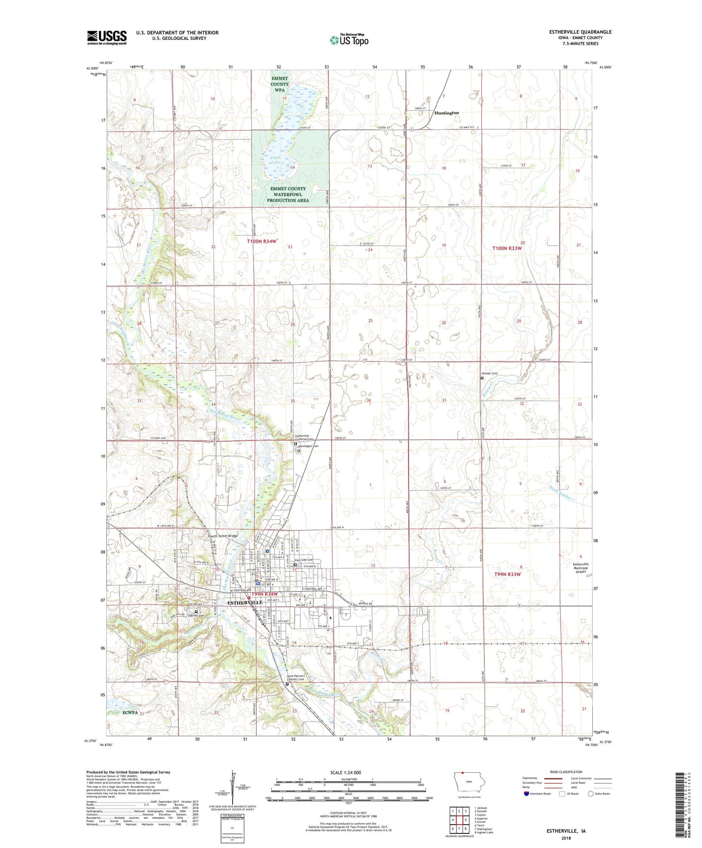 Estherville Iowa US Topo Map Image