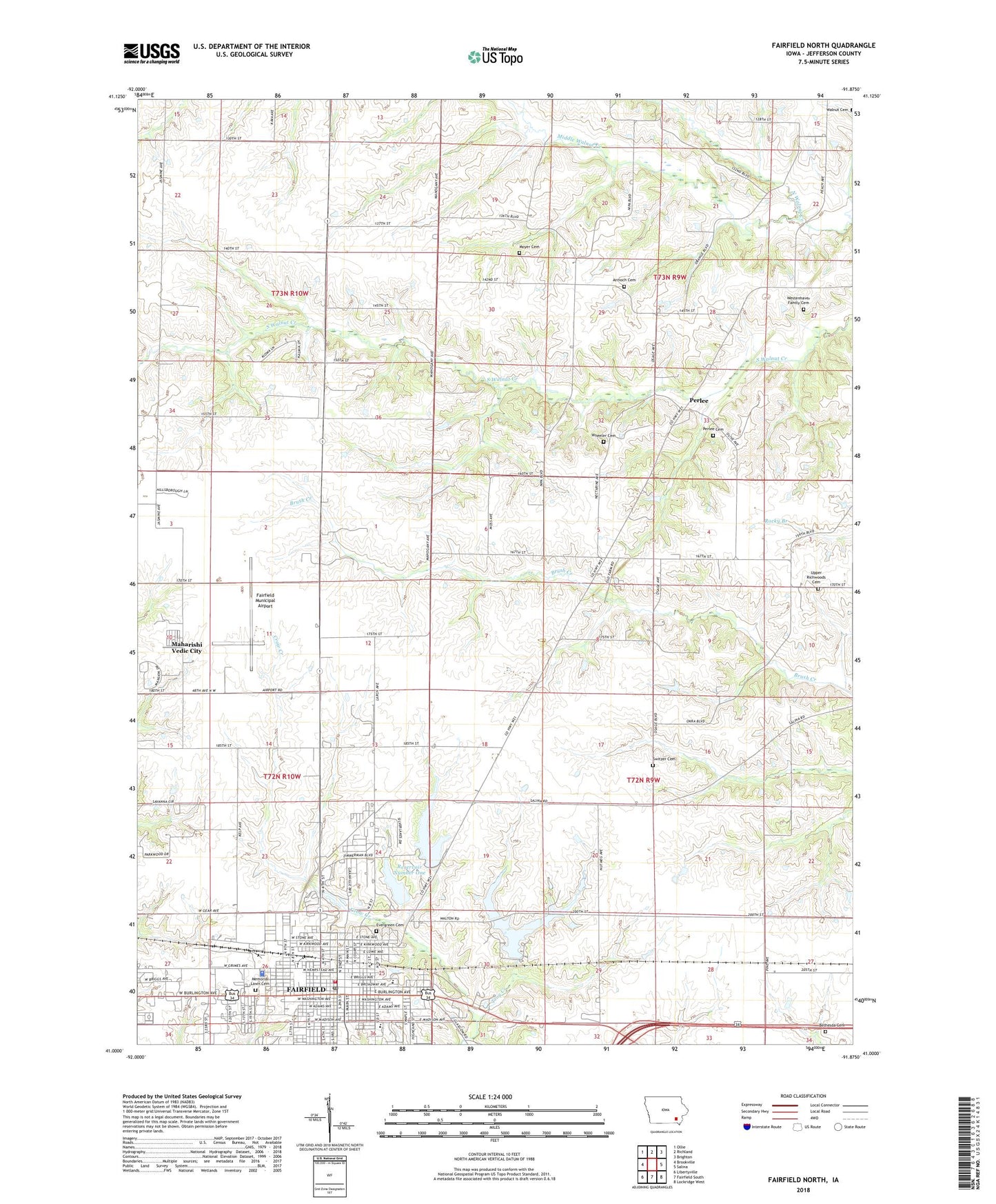 Fairfield North Iowa US Topo Map Image