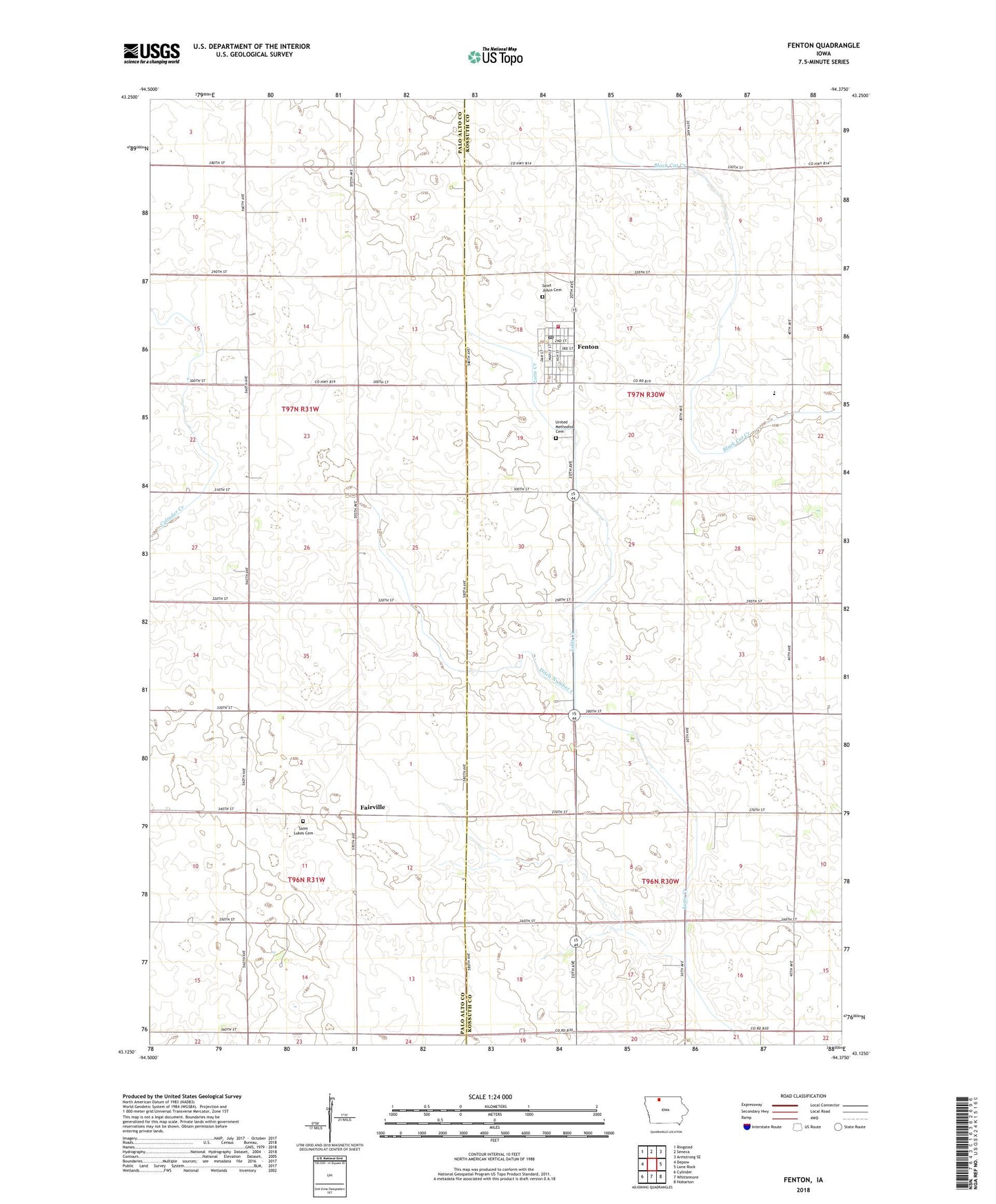 Fenton Iowa US Topo Map Image