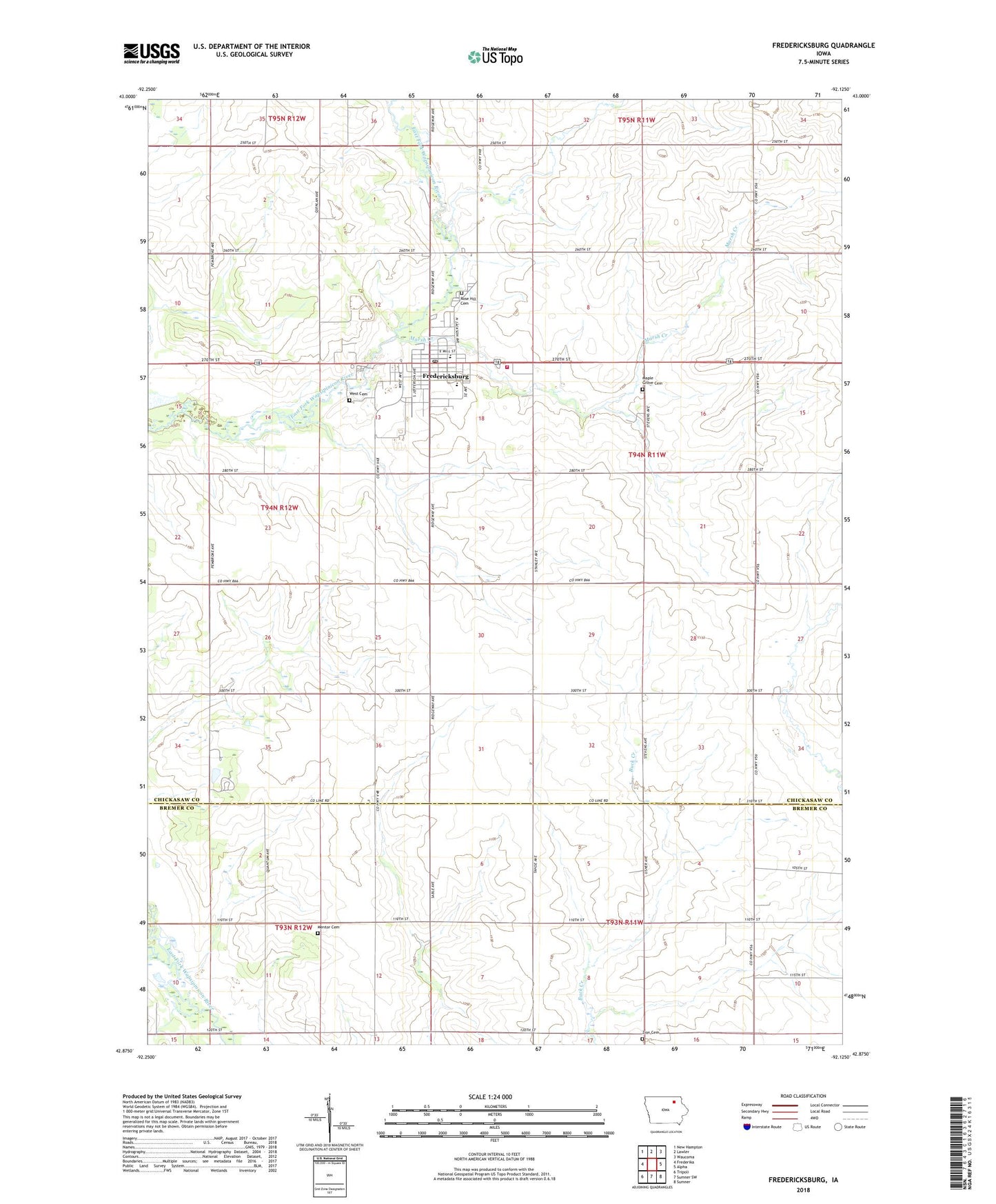 Fredericksburg Iowa US Topo Map Image