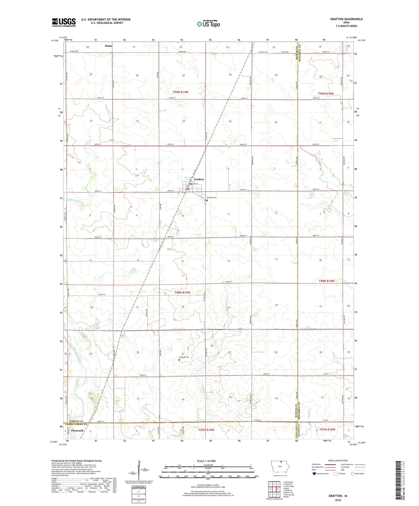 Grafton Iowa US Topo Map Image