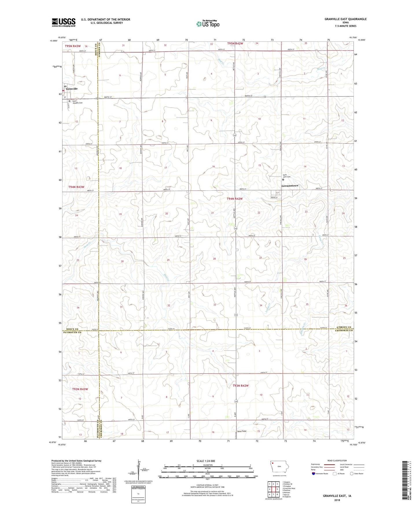 Granville East Iowa US Topo Map Image