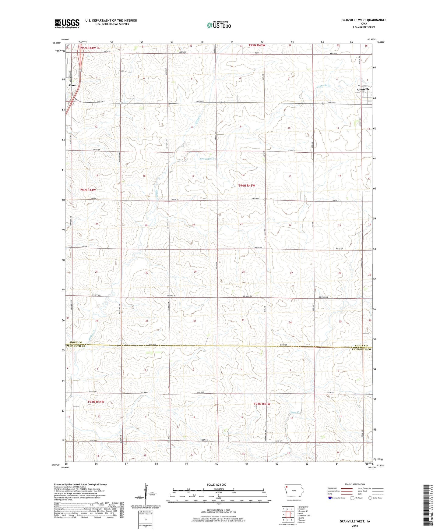 Granville West Iowa US Topo Map Image