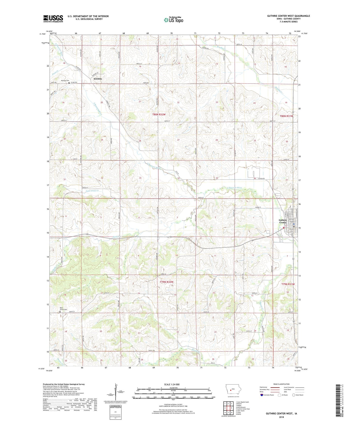 Guthrie Center West Iowa US Topo Map Image