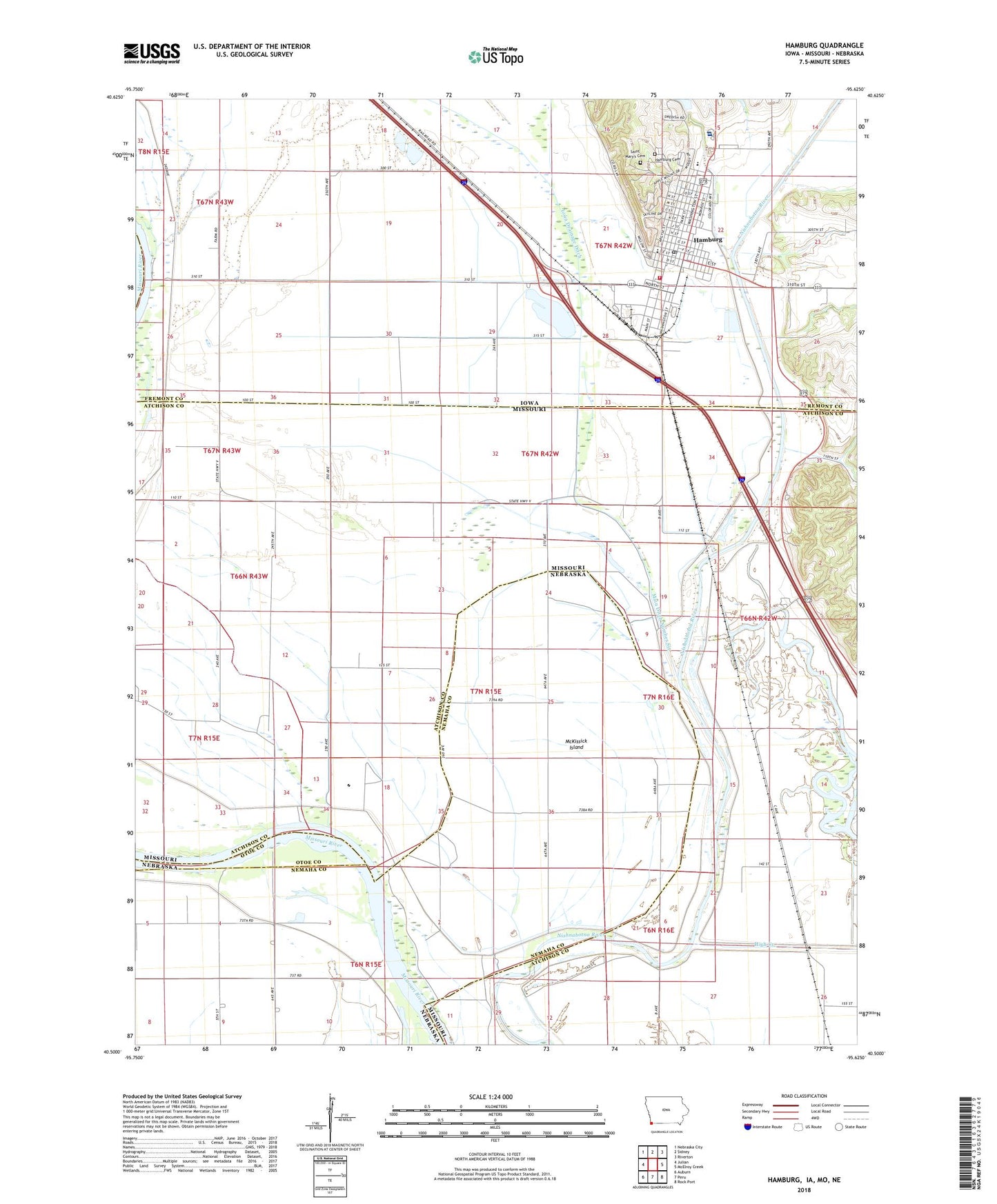 Hamburg Iowa US Topo Map Image