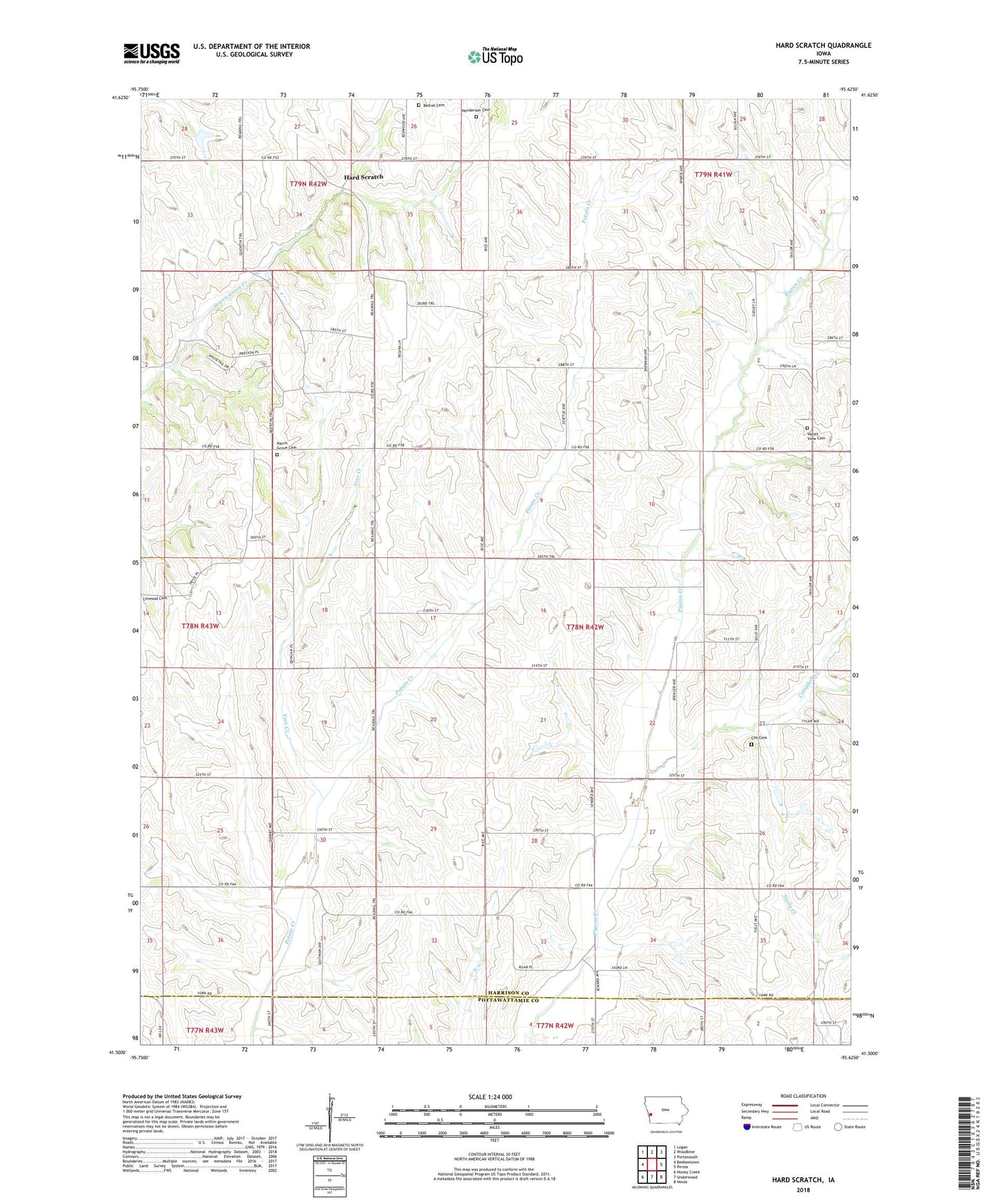 Hard Scratch Iowa US Topo Map Image