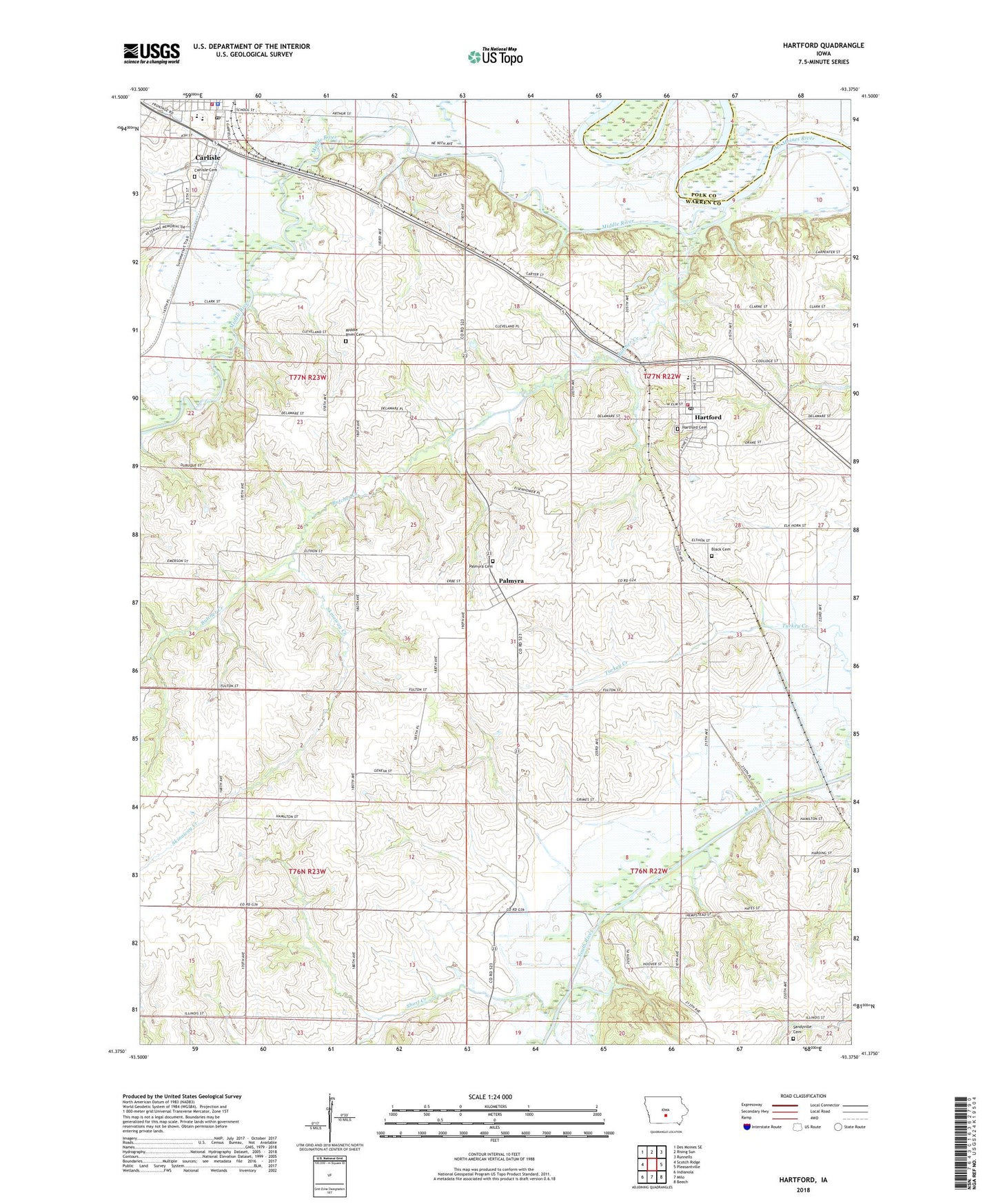 Hartford Iowa US Topo Map Image